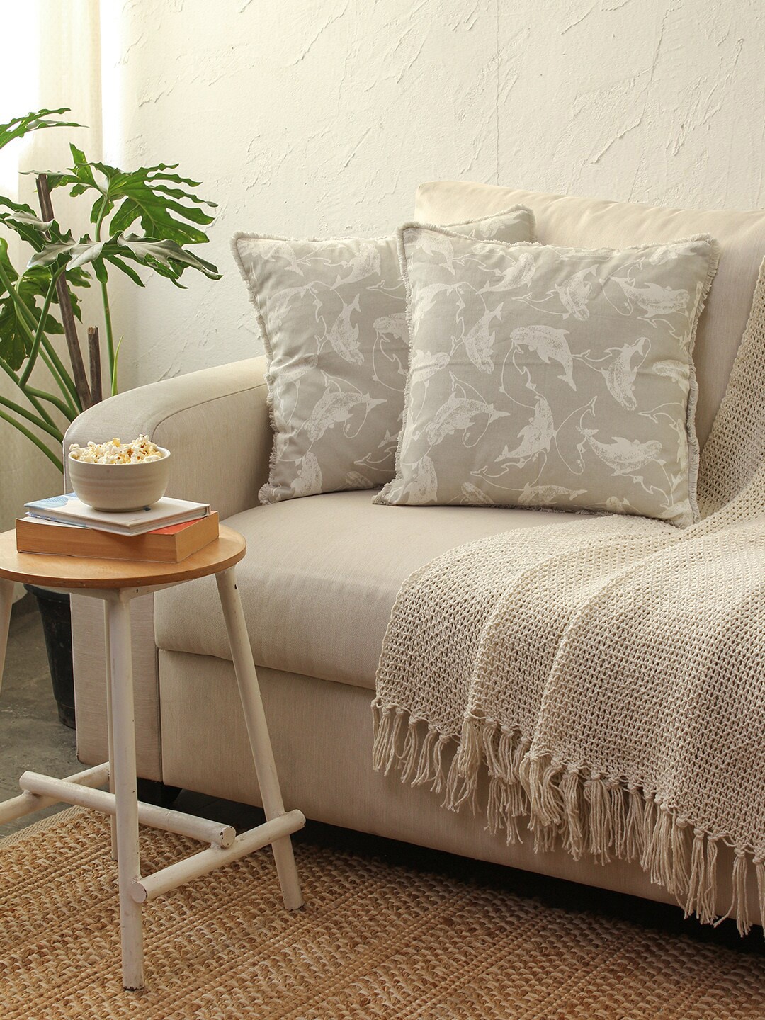 House This Irrawaddy Grey & White 2 Pieces Abstract Square Cushion Covers