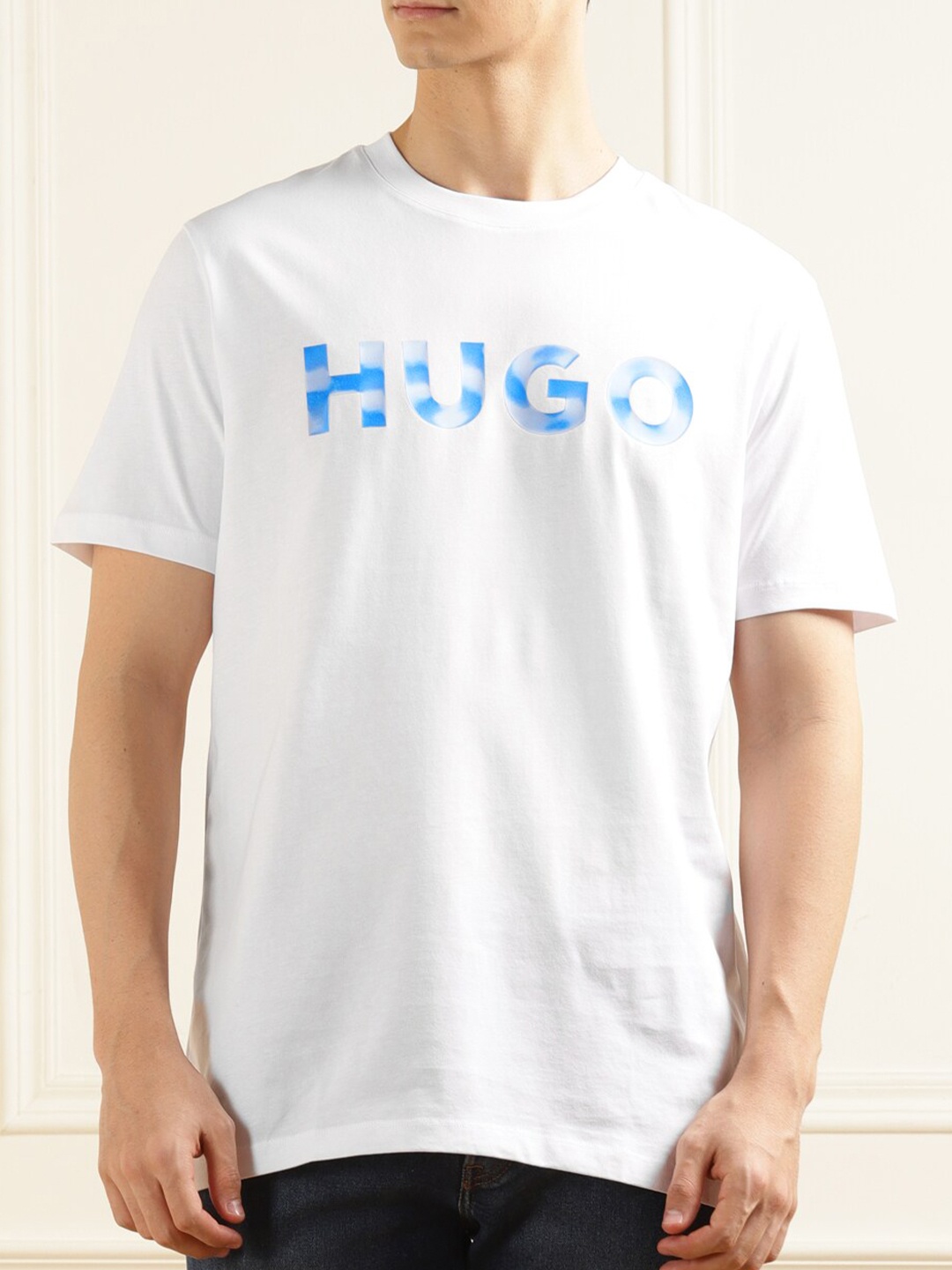 HUGO Typography Printed Pure Cotton T-shirt, White
