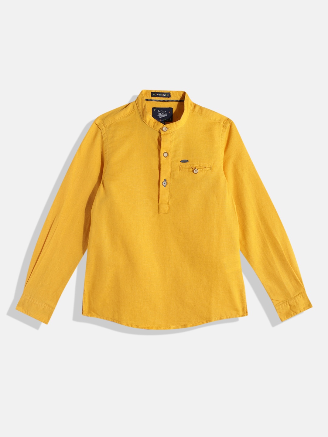 Indian Terrain Boys Straight Opaque Cotton Linen Casual Shirt, Yellow