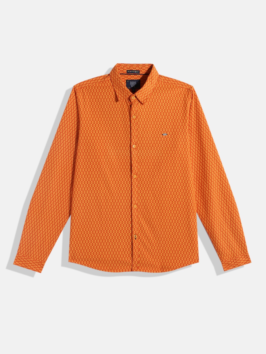 Indian Terrain Boys Printed Casual Shirt, Orange