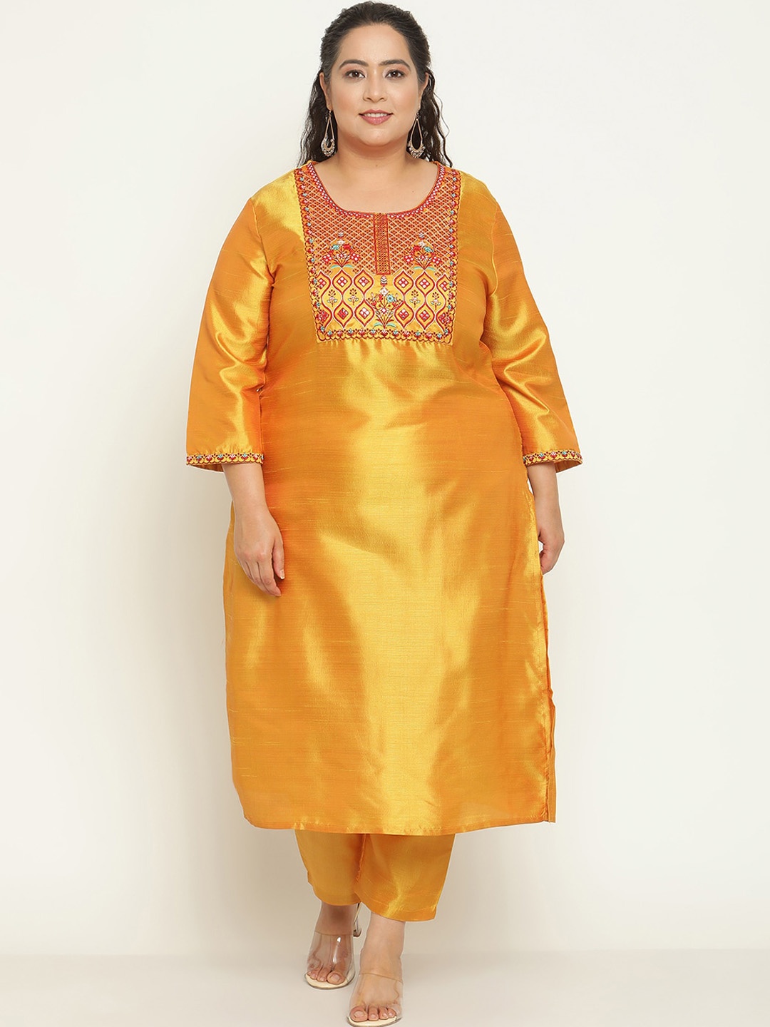 Sringam Plus Size Ethnic Motifs Yoke Design Regular Thread Work Kurta With Trousers, Yellow
Sringam Plus Size Ethnic Motifs Yoke Design Regular Thread Work Kurta With Trousers, Yellow