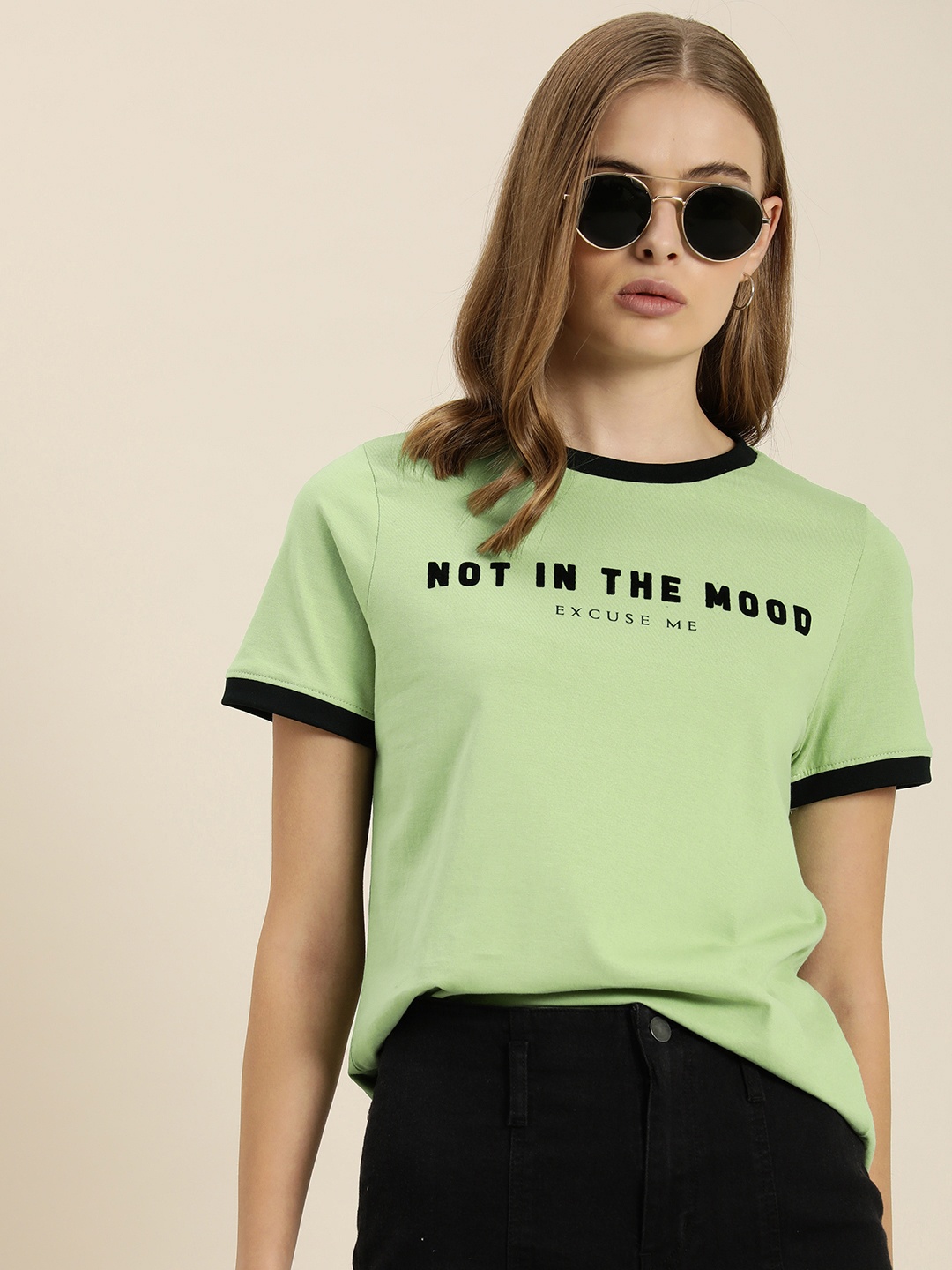 Moda Rapido Typography Printed Pure Cotton T-shirt, Green