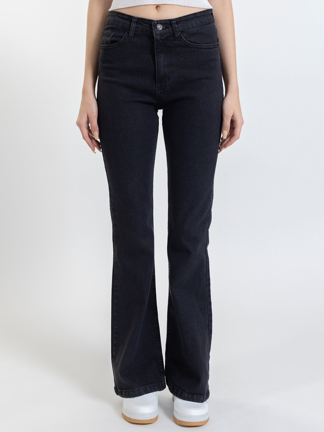 PRET A TUER Women Bootcut High-Rise Jeans, Black