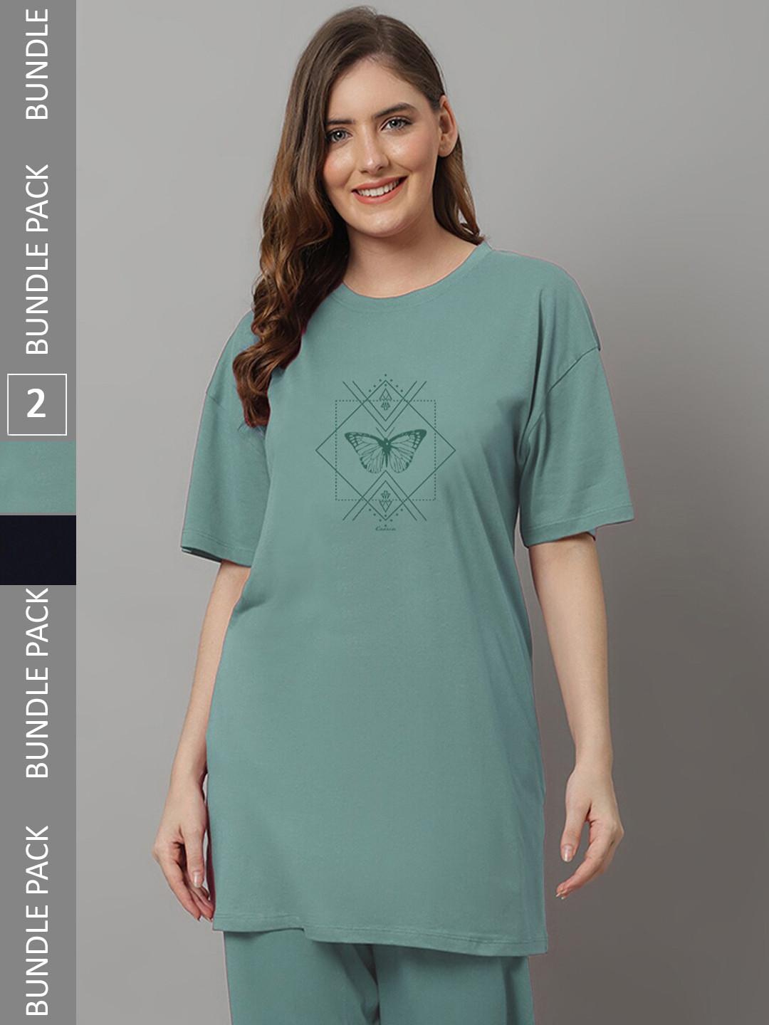 Kanvin Pack Of 2 Green & Navy Blue Floral Printed Oversized Longline T-shirt
Kanvin Pack Of 2 Green & Navy Blue Floral Printed Oversized Longline T-shirt