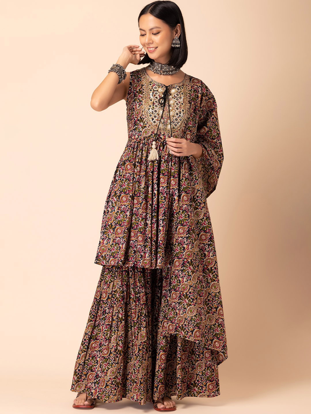 INDYA Ethnic Motifs Printed & Embroidered Cotton Kurta With Sharara & Dupatta, Black
INDYA Ethnic Motifs Printed & Embroidered Cotton Kurta With Sharara & Dupatta, Black