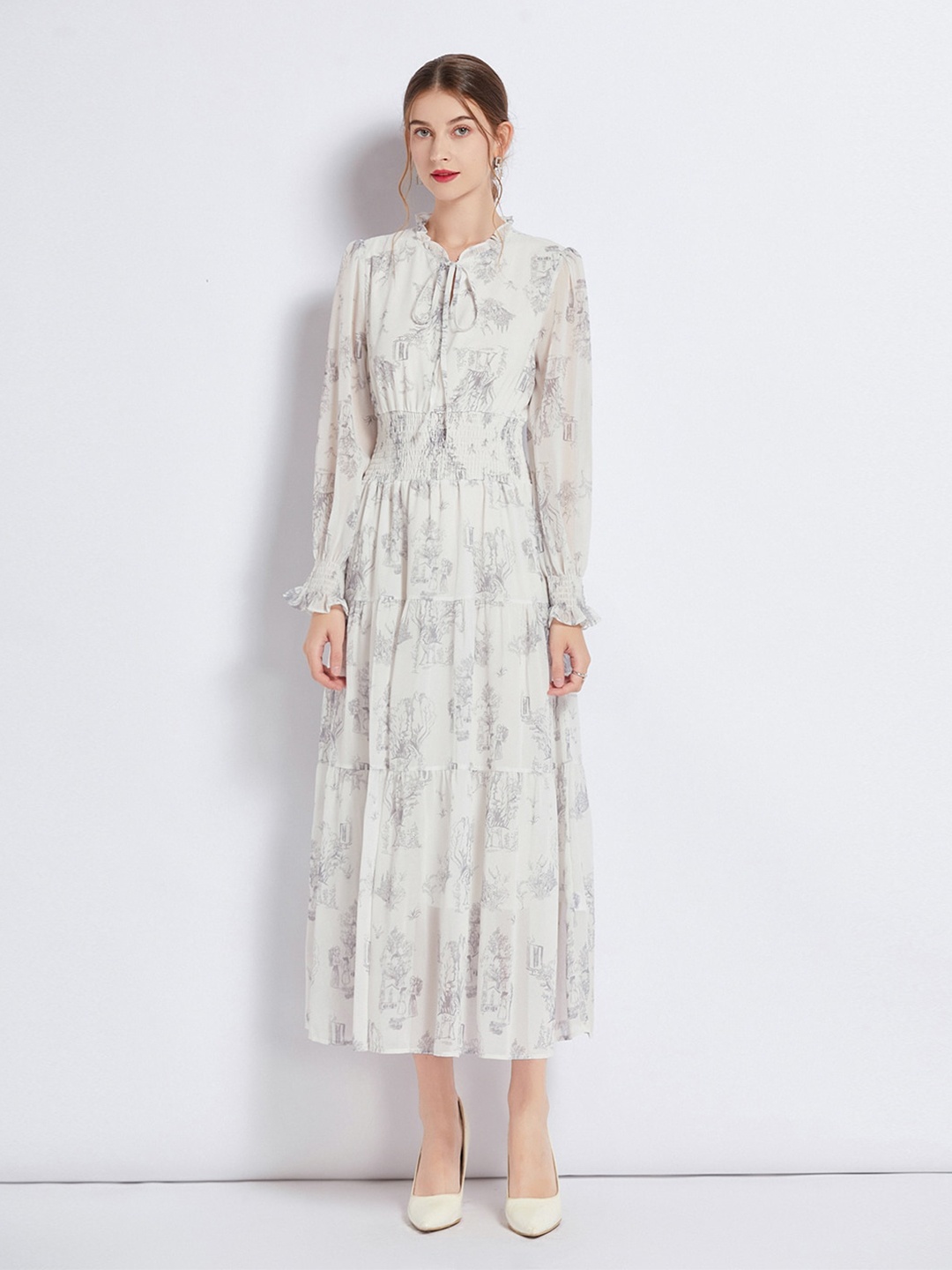 JC Collection Conversational Printed Tie-Up Neck Tiered Fit & Flare Midi Dress, Off white
JC Collection Conversational Printed Tie-Up Neck Tiered Fit & Flare Midi Dress, Off white
