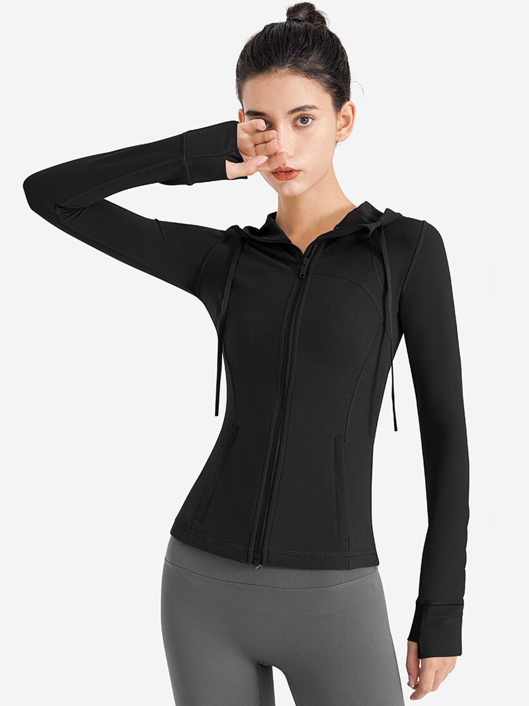 JC Collection Women Windcheater Dry Fit Crop Sporty Jacket, Black