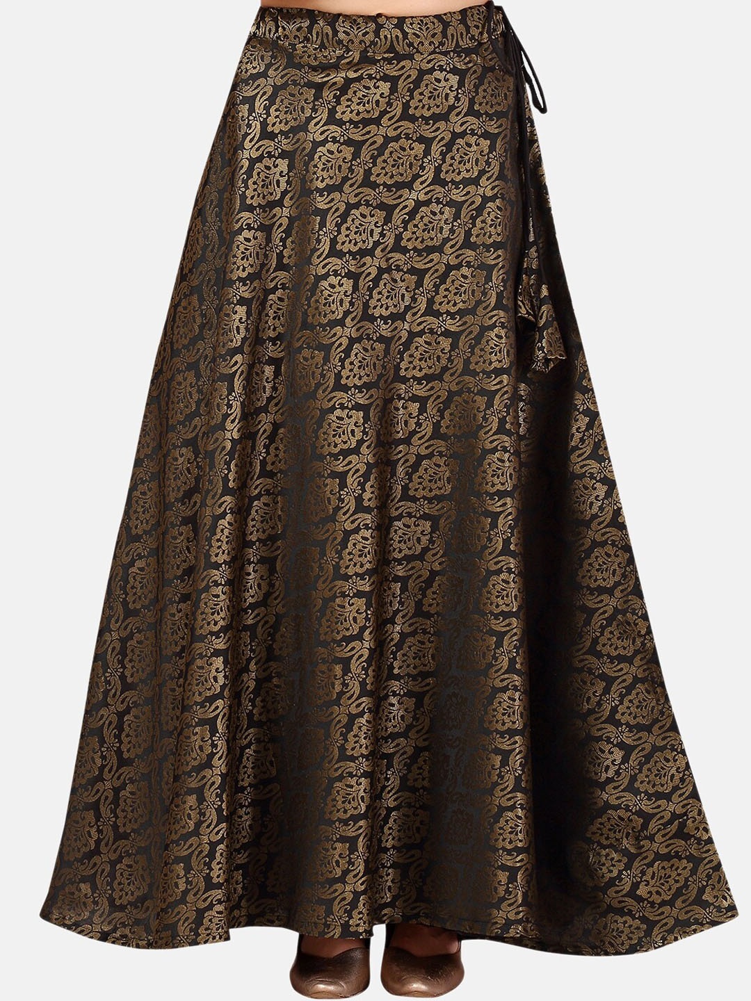 Studio Shringaar Woven Design Flared Maxi Skirts, Black