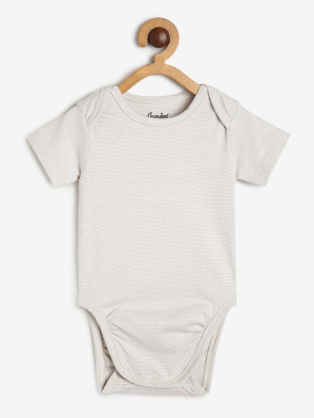 CHAYIM Infant Striped Envelope Neck Bodysuit, Beige
CHAYIM Infant Striped Envelope Neck Bodysuit, Beige