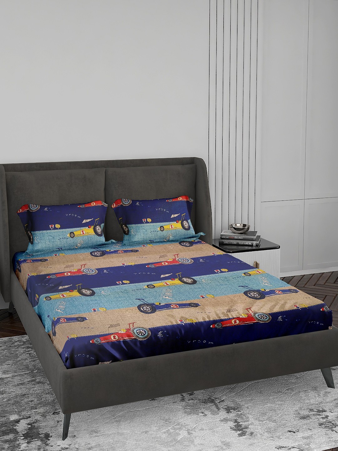 LABHAM Kids Mania Blue & Brown Graphic Cotton 144 TC King Bedsheet With 2 Pillow Covers
LABHAM Kids Mania Blue & Brown Graphic Cotton 144 TC King Bedsheet With 2 Pillow Covers