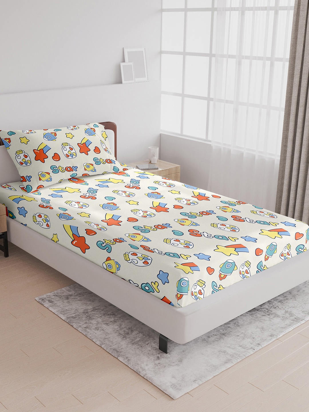 LABHAM Kids Mania Beige & Red Graphic Cotton 144 TC Single Bedsheet With 1 Pillow Cover
LABHAM Kids Mania Beige & Red Graphic Cotton 144 TC Single Bedsheet With 1 Pillow Cover