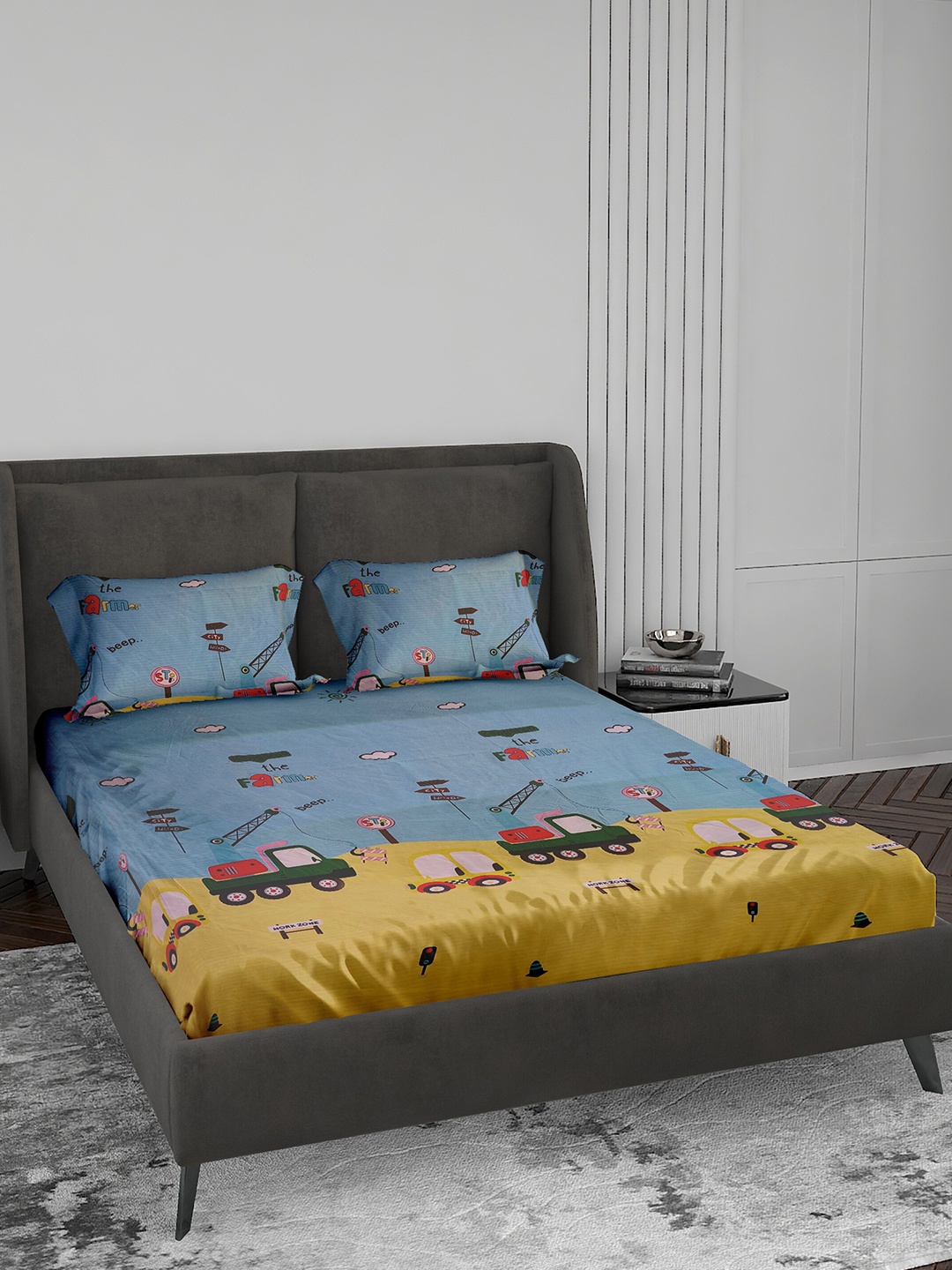 LABHAM Kids Mania Yellow & Grey Graphic Cotton 144 TC King Bedsheet With 2 Pillow Covers
LABHAM Kids Mania Yellow & Grey Graphic Cotton 144 TC King Bedsheet With 2 Pillow Covers