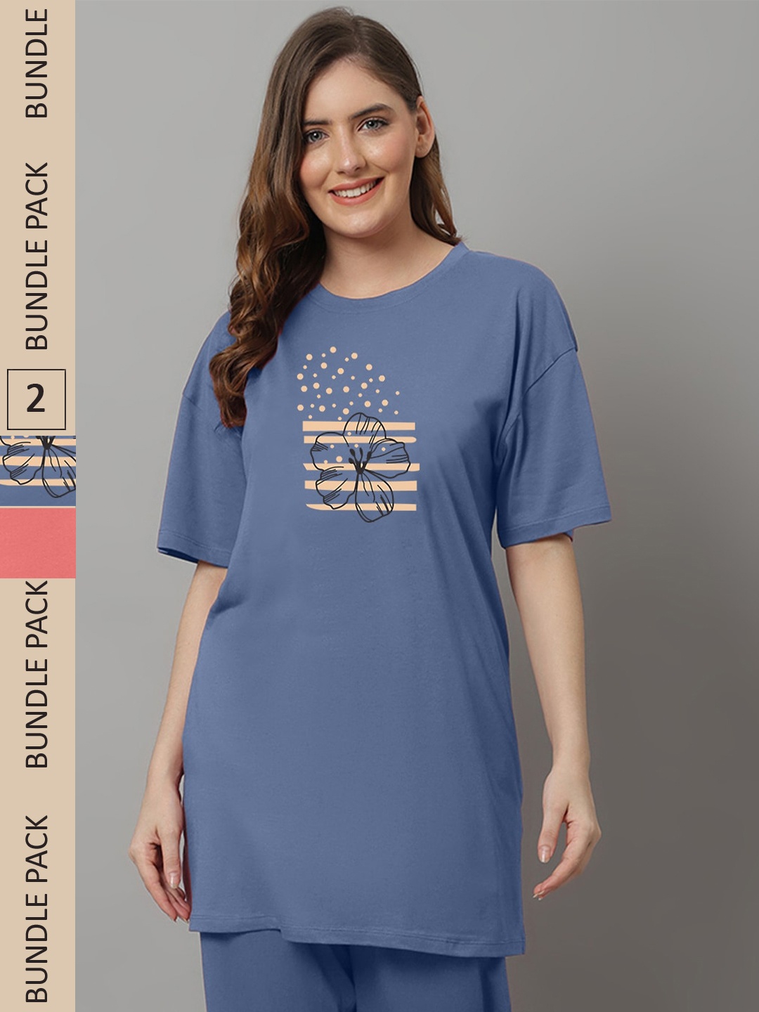 Kanvin Blue Pack Of 2 Printed Longline Oversized Fit T-shirts