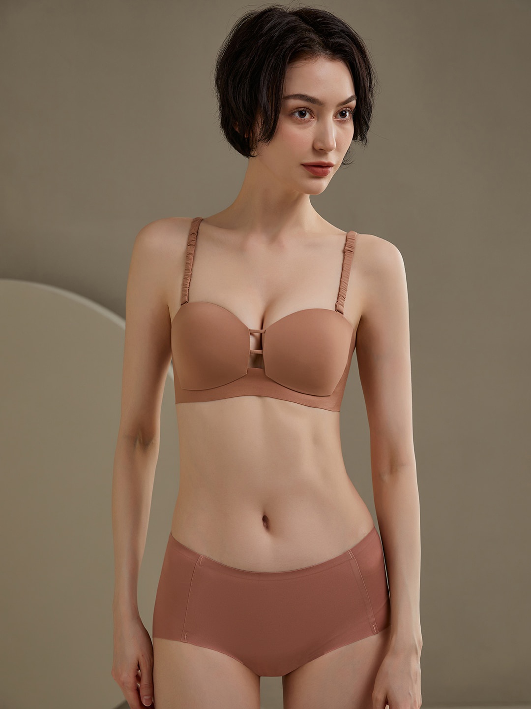 JC Collection Lightly Padded Lingerie Set, Brown
