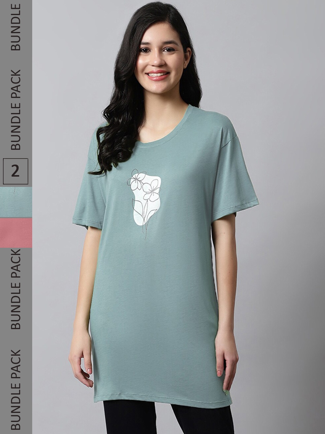 Kanvin Women Green & Green Pack Of 2 Printed Drop Shoulder Sleeves Oversized Longline T-shirts
Kanvin Women Green & Green Pack Of 2 Printed Drop Shoulder Sleeves Oversized Longline T-shirts
