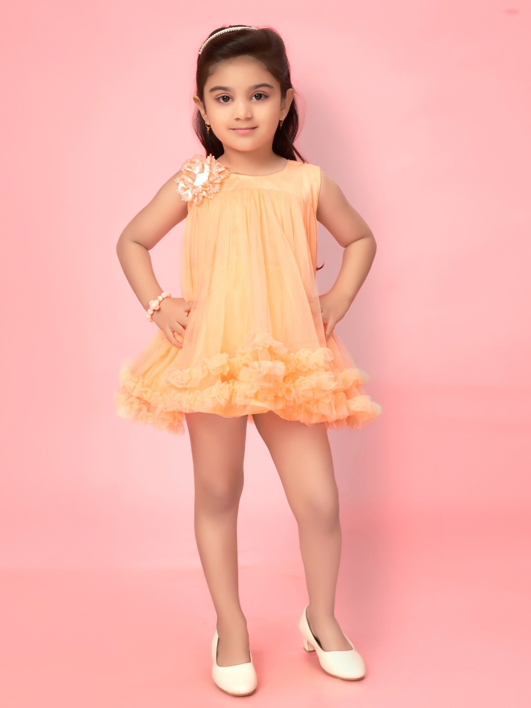 BAESD Girls A-Line Ruffled Dress, Peach