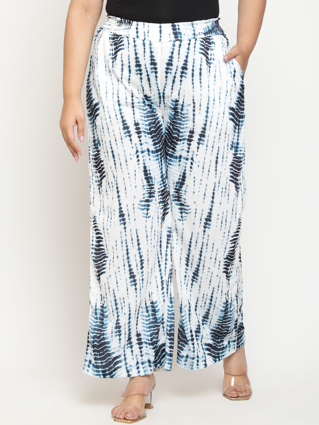 Amydus Women Plus Size Tie Dye High-Rise Parallel Trousers, Blue 
Amydus Women Plus Size Tie Dye High-Rise Parallel Trousers, Blue