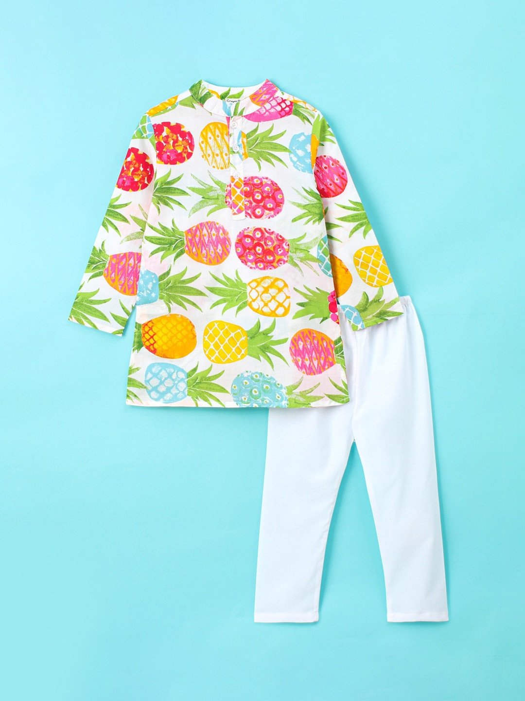 CrayonFlakes Boys Pineapple Printed Regular Pure Cotton Kurta With Trousers, Off white
CrayonFlakes Boys Pineapple Printed Regular Pure Cotton Kurta With Trousers, Off white