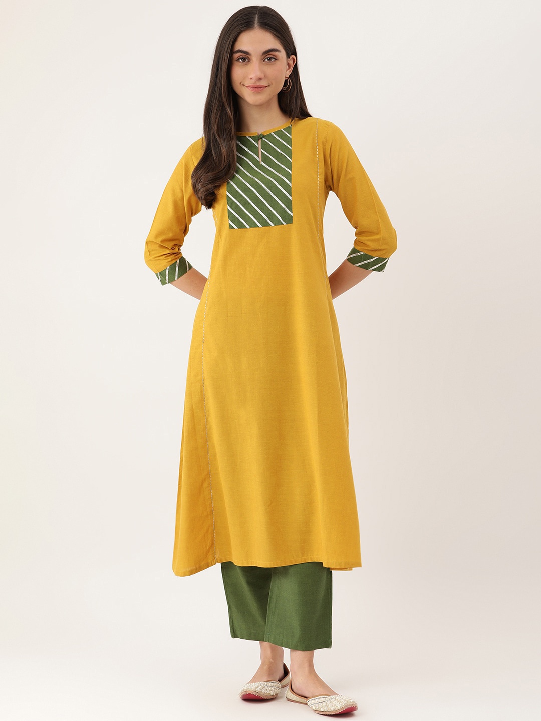 Lokatita Striped Yoke Design Gathred Or Pleated Gotta Patti Pure Cotton Anarkali Kurta, Yellow
Lokatita Striped Yoke Design Gathred Or Pleated Gotta Patti Pure Cotton Anarkali Kurta, Yellow