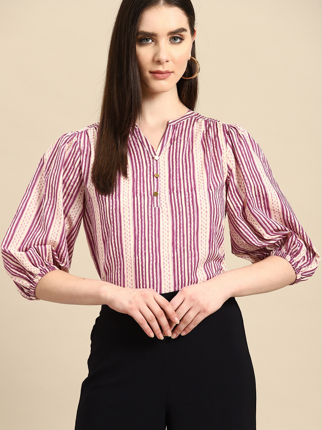 all about you Pure Cotton Striped Top, Cream