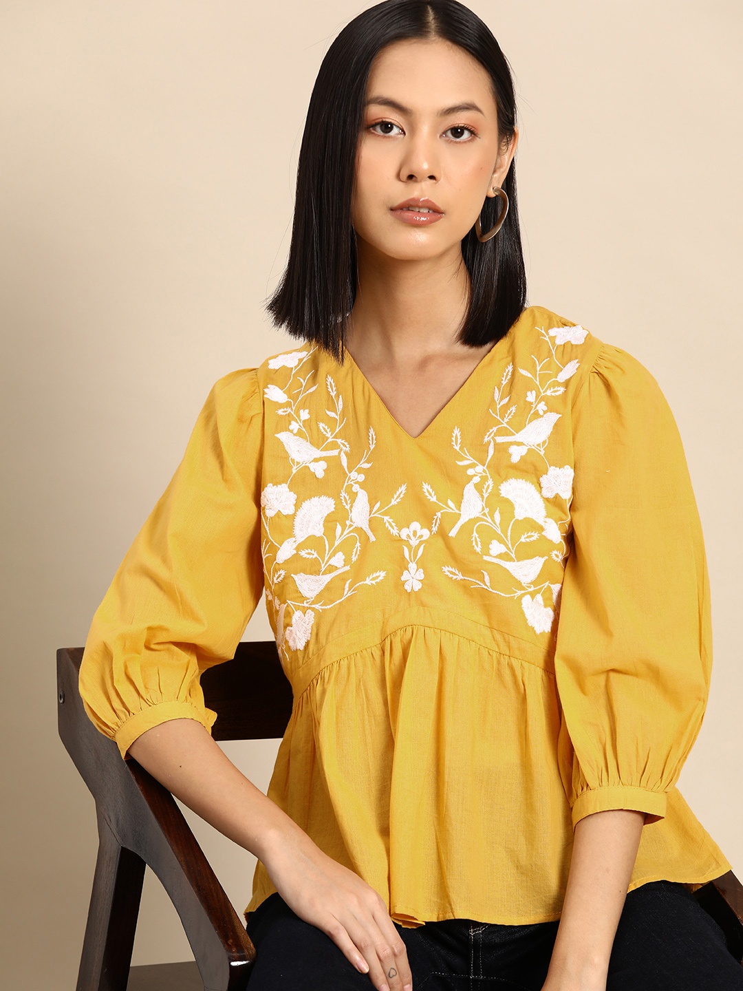 all about you Floral Embroidered Gathered Detail Pure Cotton Empire Top, Yellow
all about you Floral Embroidered Gathered Detail Pure Cotton Empire Top, Yellow