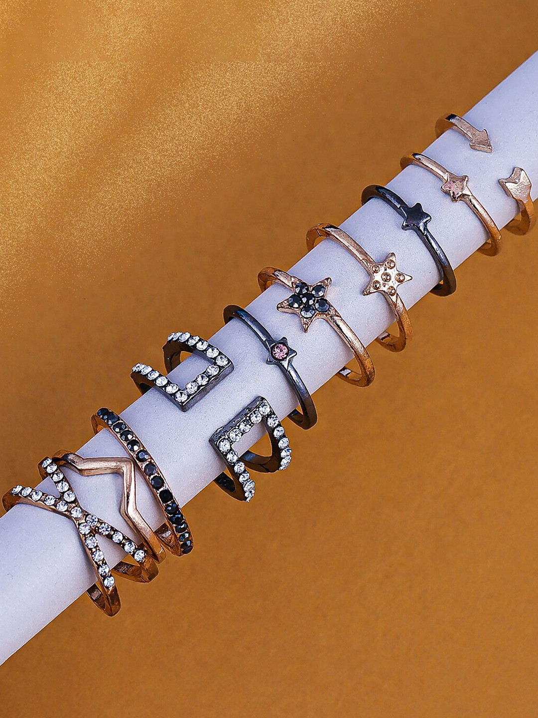 Scintillare By Sukkhi Set Of 9 Rhodium-Plated & Stone-Studded Adjustable Finger Rings, Silver
Scintillare By Sukkhi Set Of 9 Rhodium-Plated & Stone-Studded Adjustable Finger Rings, Silver