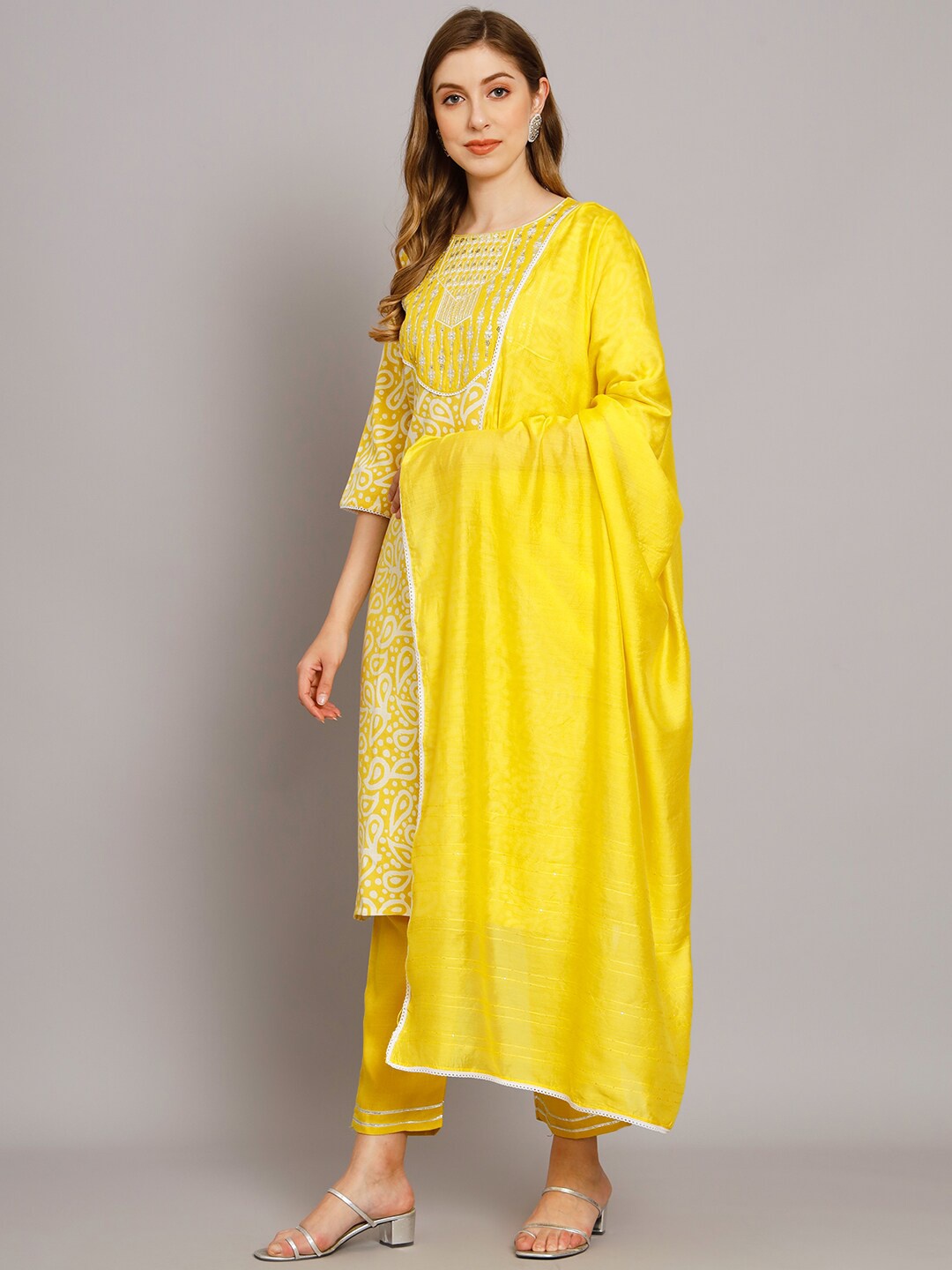 KALINI Abstract Printed Thread Work Pure Cotton Kurta With Trousers & With Dupatta, Yellow
KALINI Abstract Printed Thread Work Pure Cotton Kurta With Trousers & With Dupatta, Yellow
