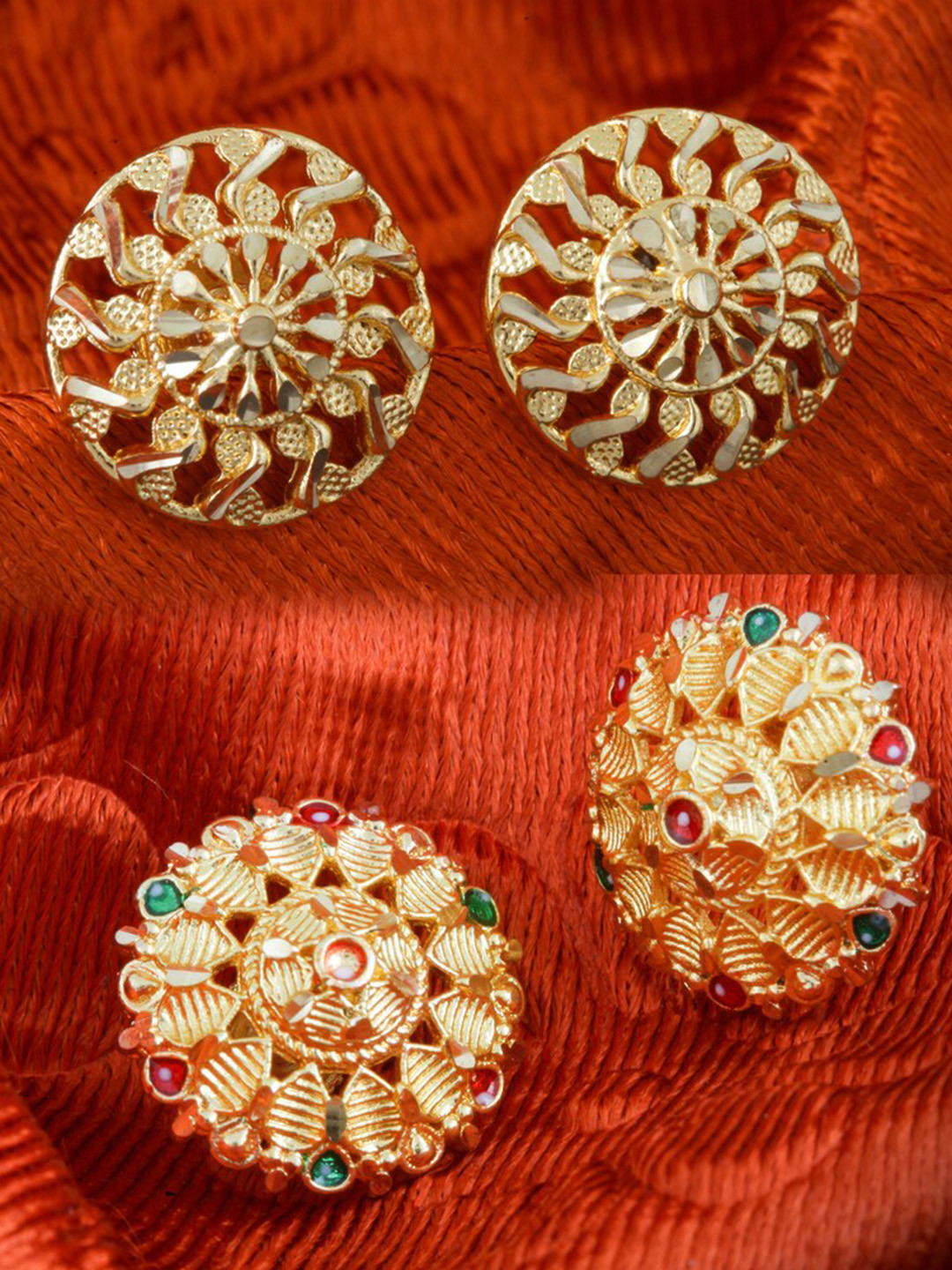 MEENAZ Set Of 2 Gold-Plated Stone Studded Studs Earrings 
MEENAZ Set Of 2 Gold-Plated Stone Studded Studs Earrings