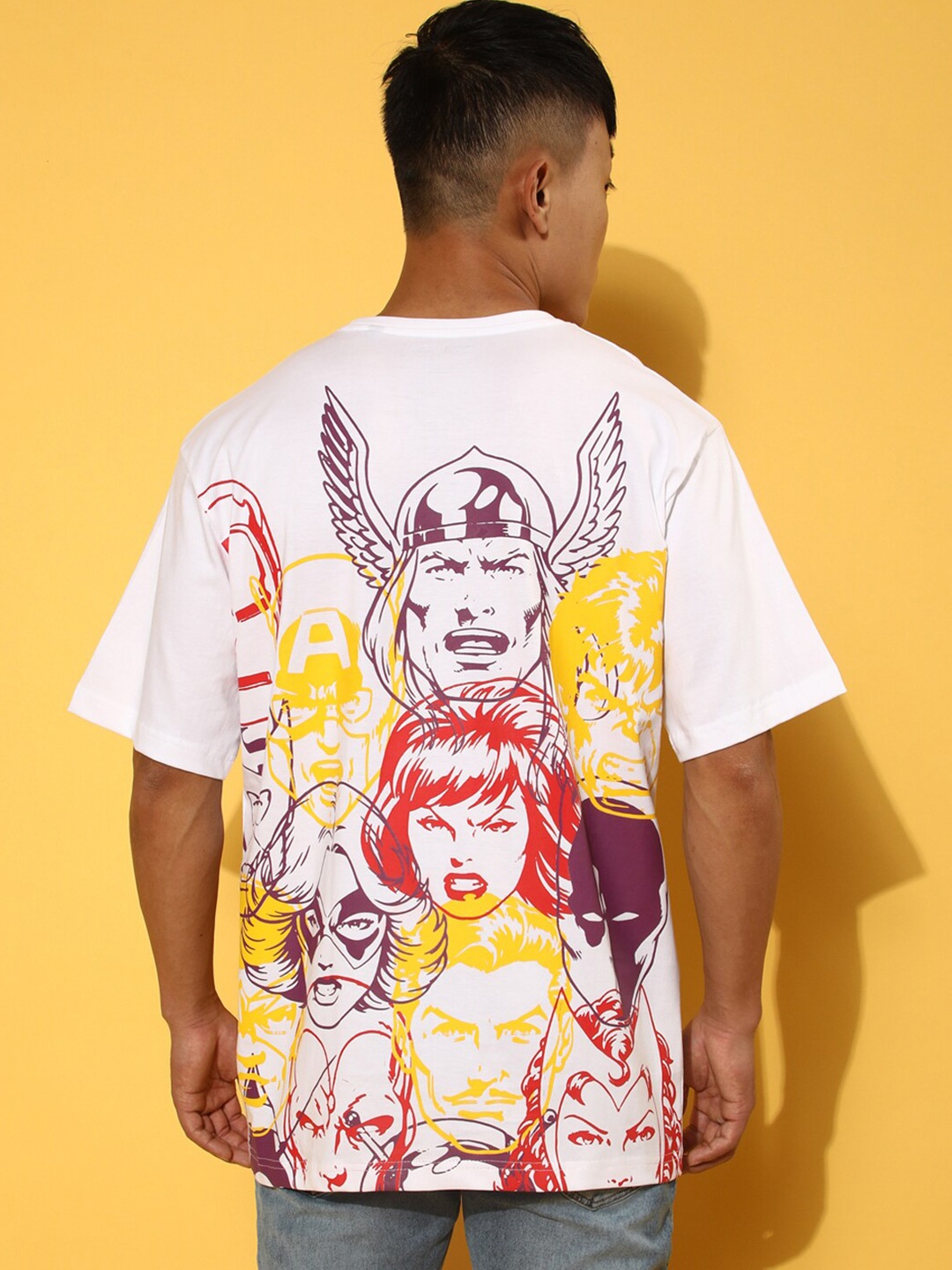 VEIRDO White, Red & Yellow Superheros Marvel Graphic Printed Oversized Cotton T-Shirt
VEIRDO White, Red & Yellow Superheros Marvel Graphic Printed Oversized Cotton T-Shirt
