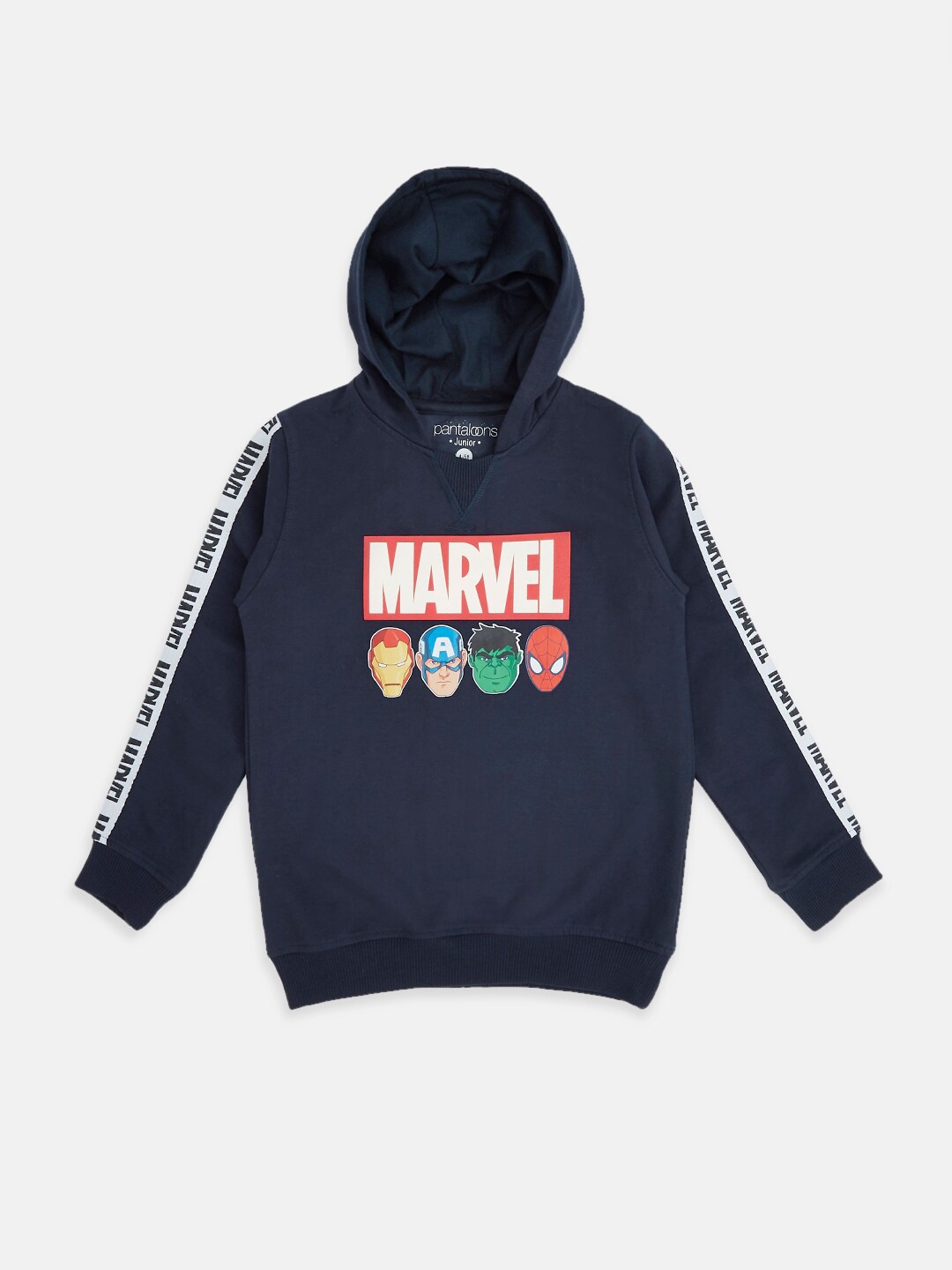 Pantaloons Junior Boys Superheros Marvels Graphic Printed Hodded Neck Cotton Sweatshirt, Navy blue
Pantaloons Junior Boys Superheros Marvels Graphic Printed Hodded Neck Cotton Sweatshirt, Navy blue