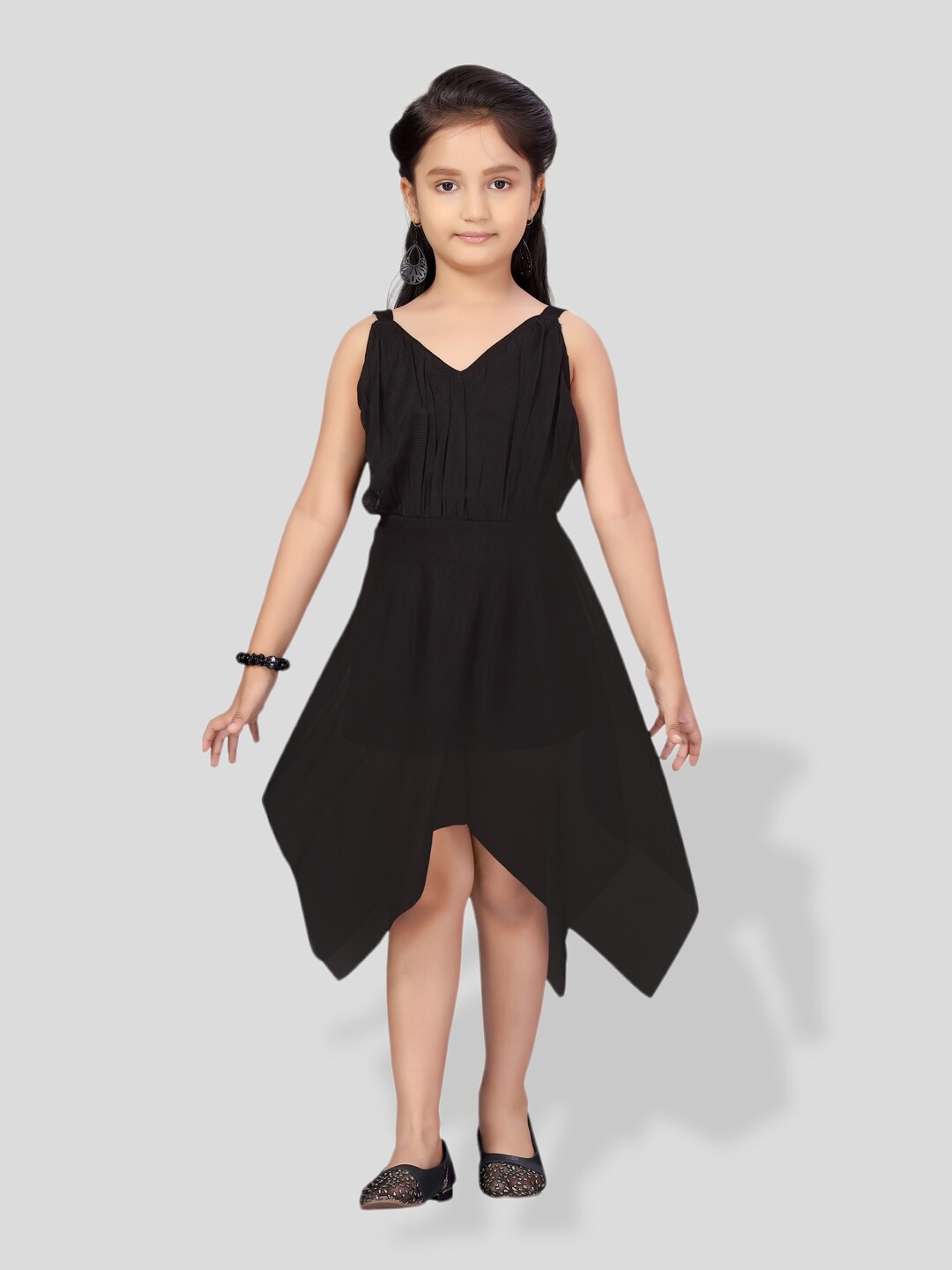BAESD Girls V-Neck Fit & Flare Dress, Black