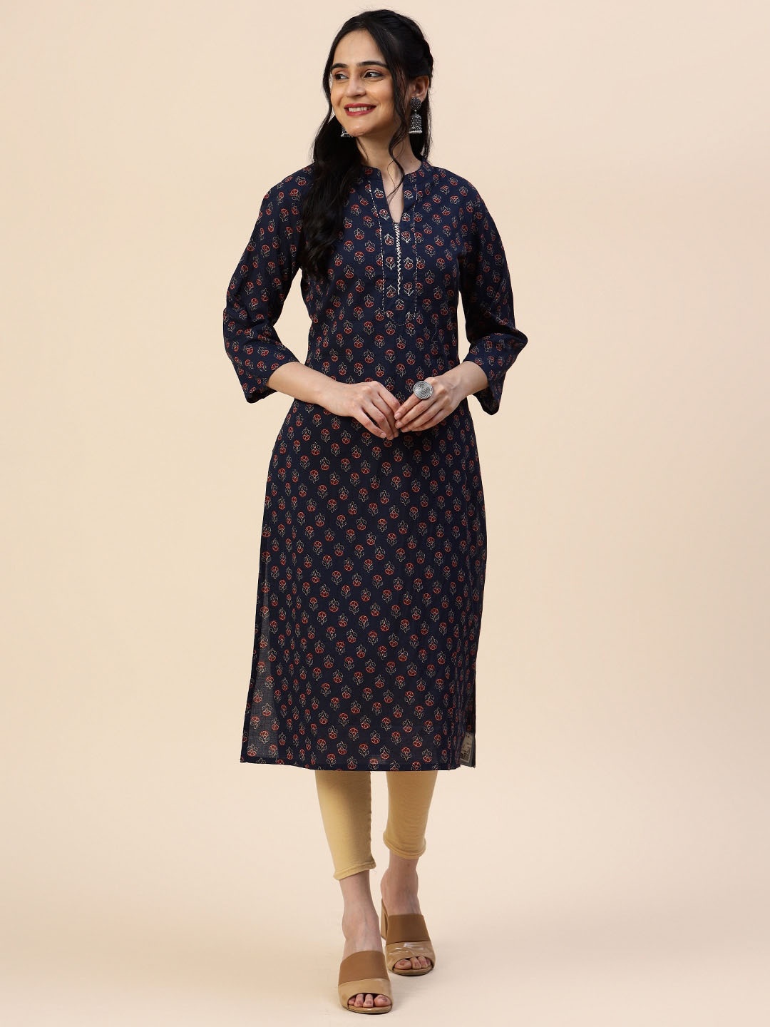 Meena Bazaar Ethnic Motifs Printed Gotta Patti Pure Cotton Kurta, Navy blue
Meena Bazaar Ethnic Motifs Printed Gotta Patti Pure Cotton Kurta, Navy blue