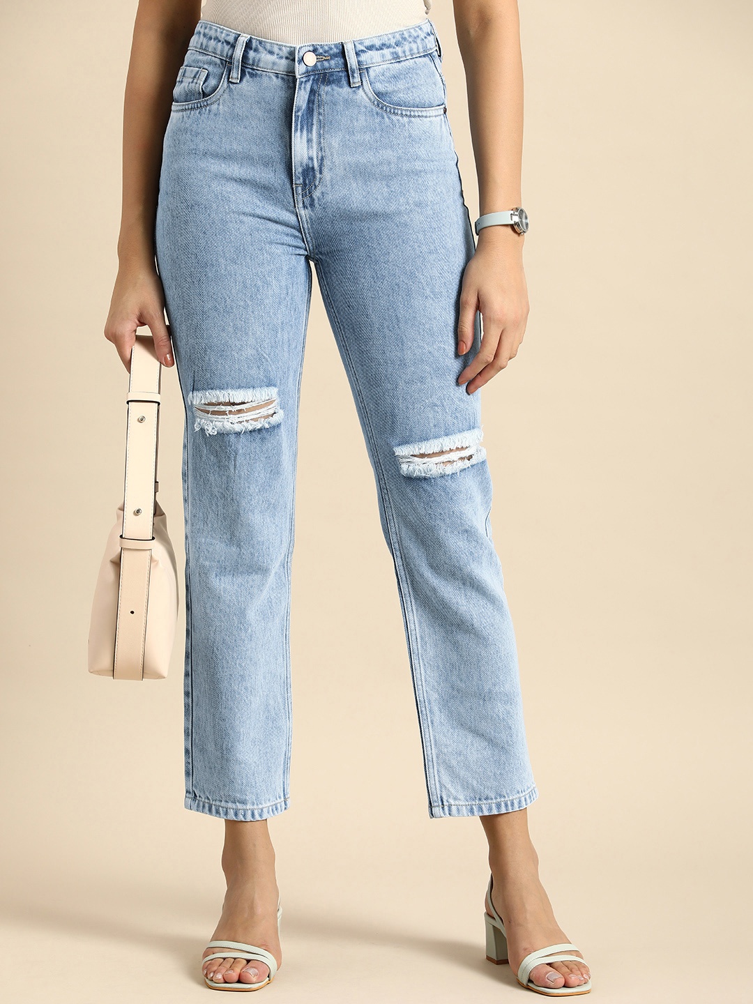 all about you Women Cotton Straight Fit High-Rise Low Distress Light Fade Jeans, Blue
all about you Women Cotton Straight Fit High-Rise Low Distress Light Fade Jeans, Blue