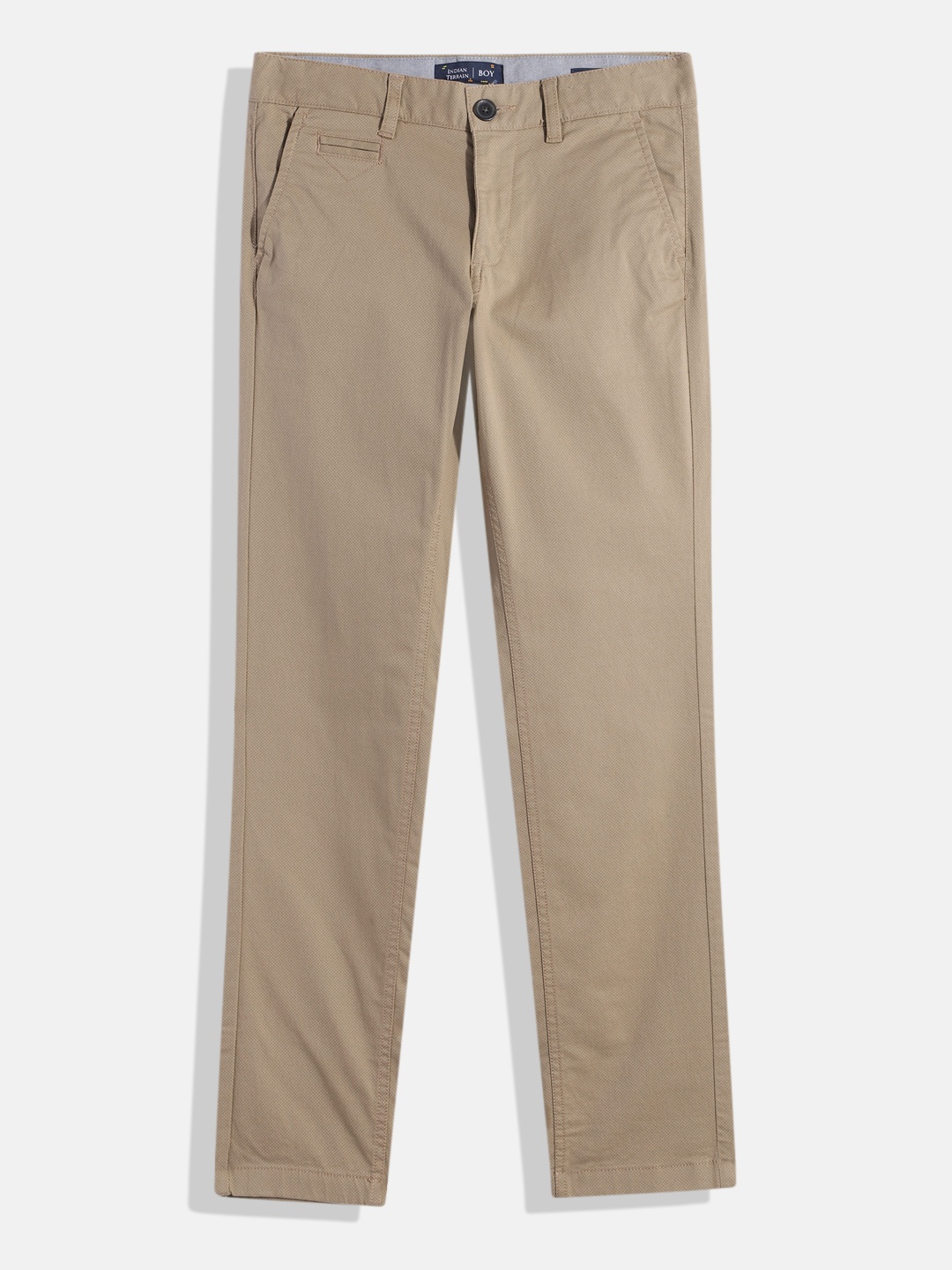 Indian Terrain Boys Micro Geometric Print Original Low-Rise Plain Flat-Front Trousers, Khaki
Indian Terrain Boys Micro Geometric Print Original Low-Rise Plain Flat-Front Trousers, Khaki