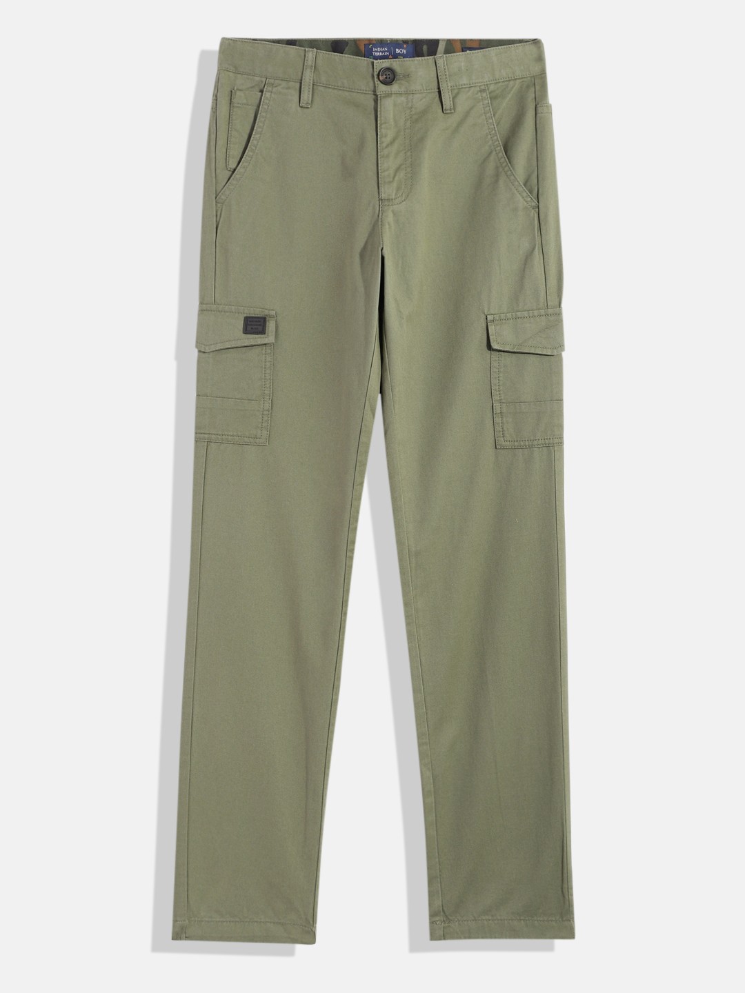 Indian Terrain Boys Solid Original Low-Rise Plain Flat-Front Pure Cotton Cargos, Olive
Indian Terrain Boys Solid Original Low-Rise Plain Flat-Front Pure Cotton Cargos, Olive