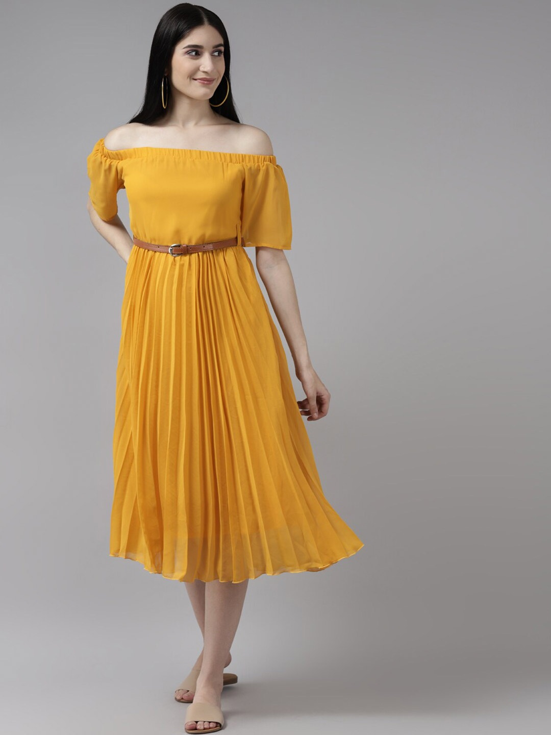 BAESD Off-Shoulder Accordion Pleats Georgette Fit & Flare Midi Dress With Belt, Yellow
BAESD Off-Shoulder Accordion Pleats Georgette Fit & Flare Midi Dress With Belt, Yellow