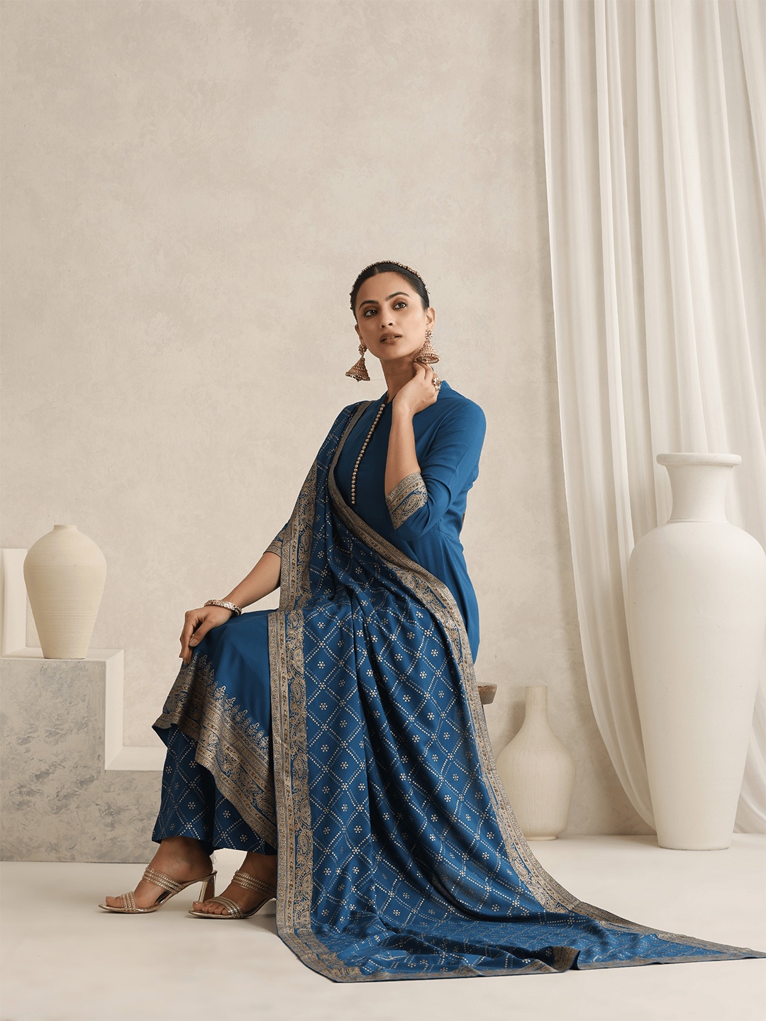 Khushal K Women Ethnic Motifs Printed Empire Kurta with Palazzos & With Dupatta, Blue
Khushal K Women Ethnic Motifs Printed Empire Kurta with Palazzos & With Dupatta, Blue