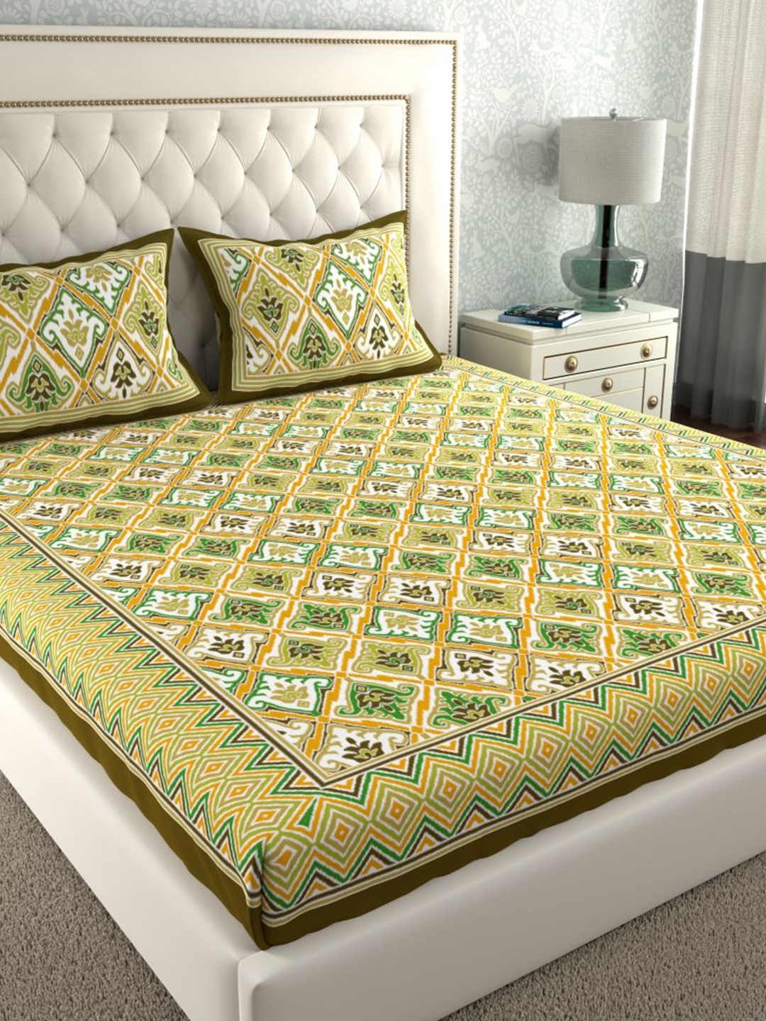 LA VERNE Mustard & Green Ethnic Motifs 140 TC Cotton King Bedsheet With 2 Pillow Covers
LA VERNE Mustard & Green Ethnic Motifs 140 TC Cotton King Bedsheet With 2 Pillow Covers