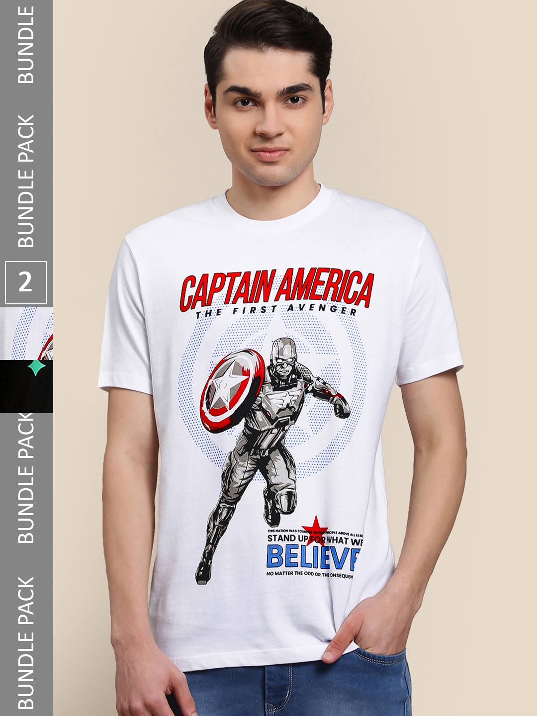 Free Authority Pack Of 2 Typography Captain America Printed Pure Cotton Casual T Shirt, White
Free Authority Pack Of 2 Typography Captain America Printed Pure Cotton Casual T Shirt, White