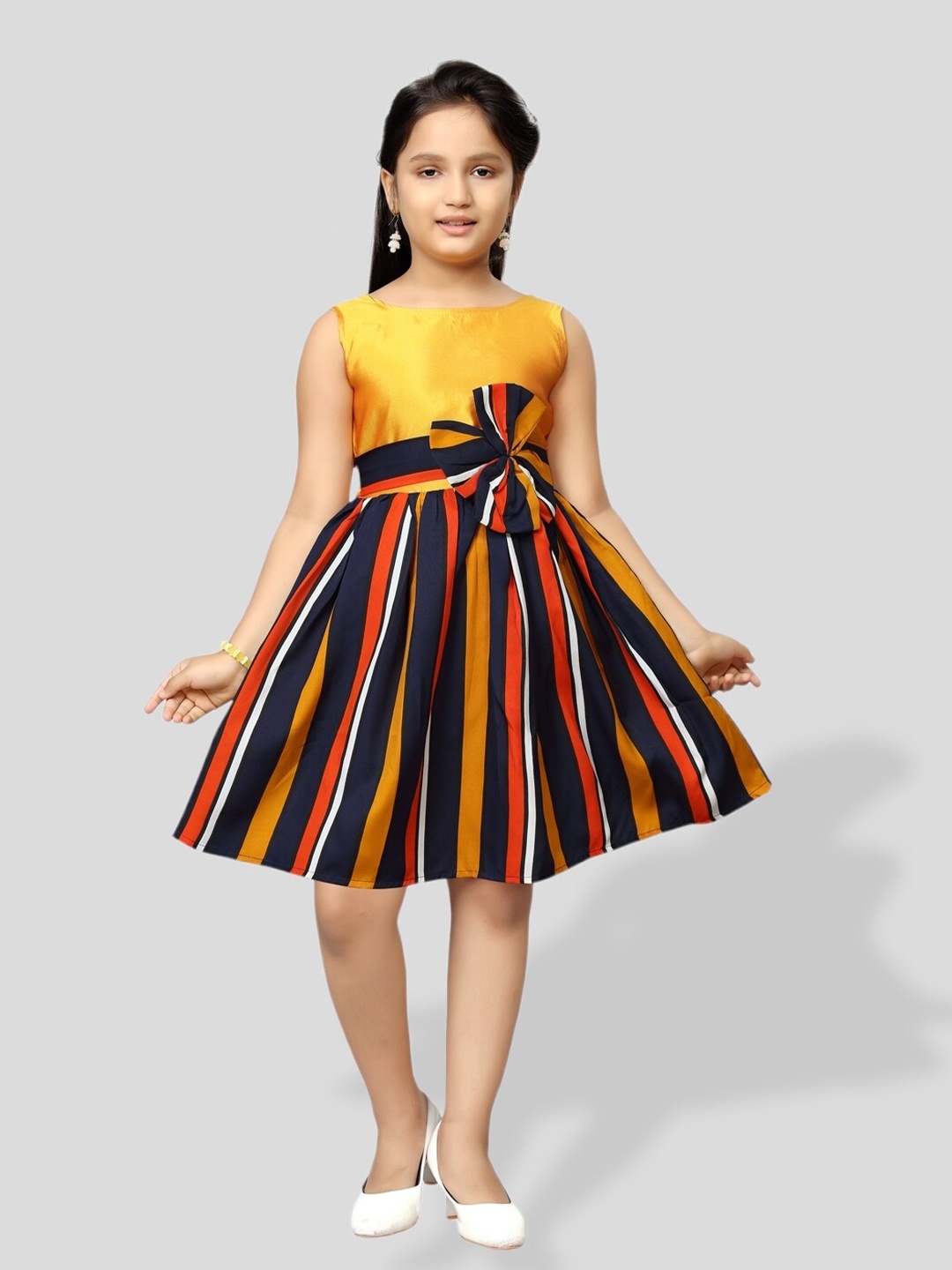 BAESD Girls Striped Fit & Flare Dress, Yellow