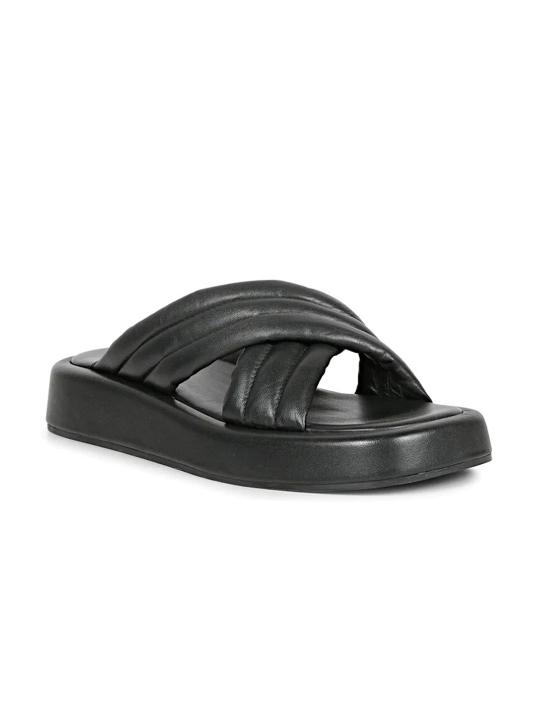 Saint G Women Textured Leather Open Toe Flats, Black