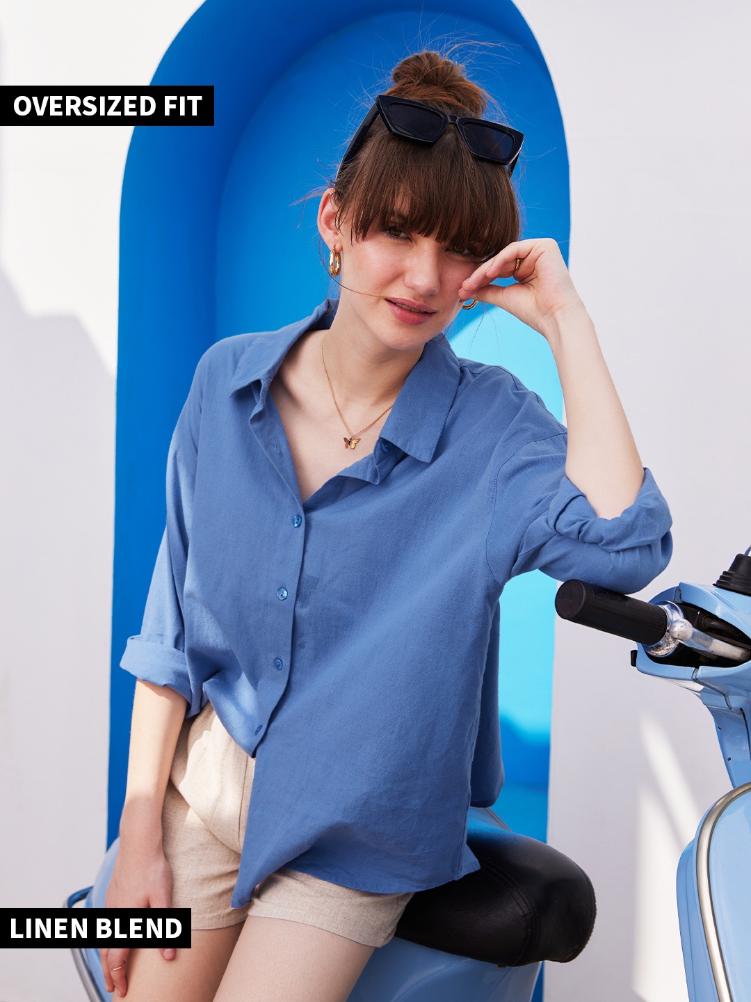 The Souled Store Blue Spread Collar Drop Shoulder Sleeves Cotton Linen Boxy Casual Shirt
The Souled Store Blue Spread Collar Drop Shoulder Sleeves Cotton Linen Boxy Casual Shirt