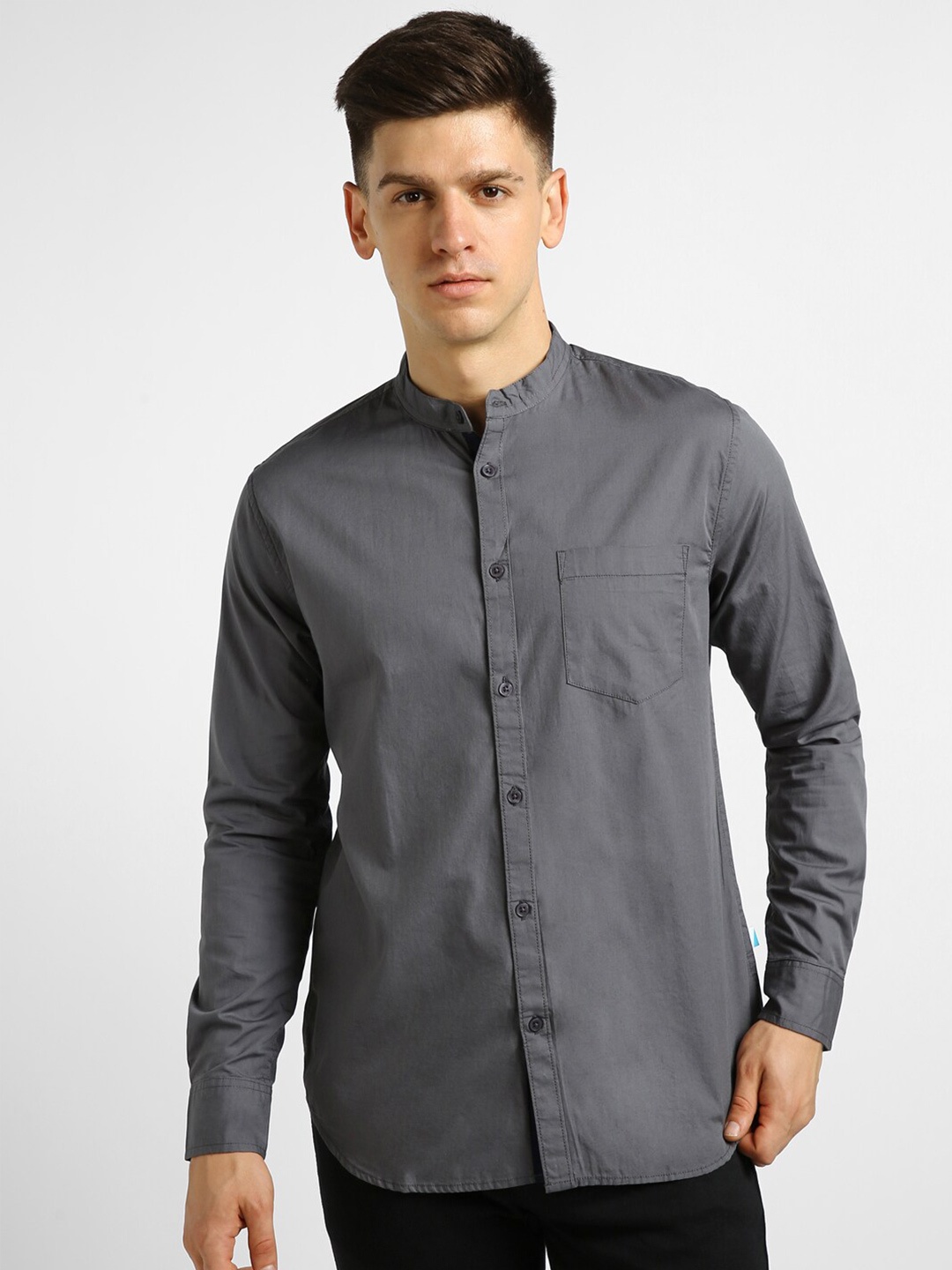 

Urbano Fashion Mandarin Collar Slim Fit Casual Pure Cotton Shirt, Grey