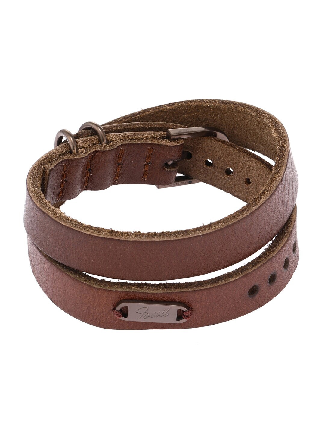 Fossil Men Leather Wraparound Bracelet, Brown