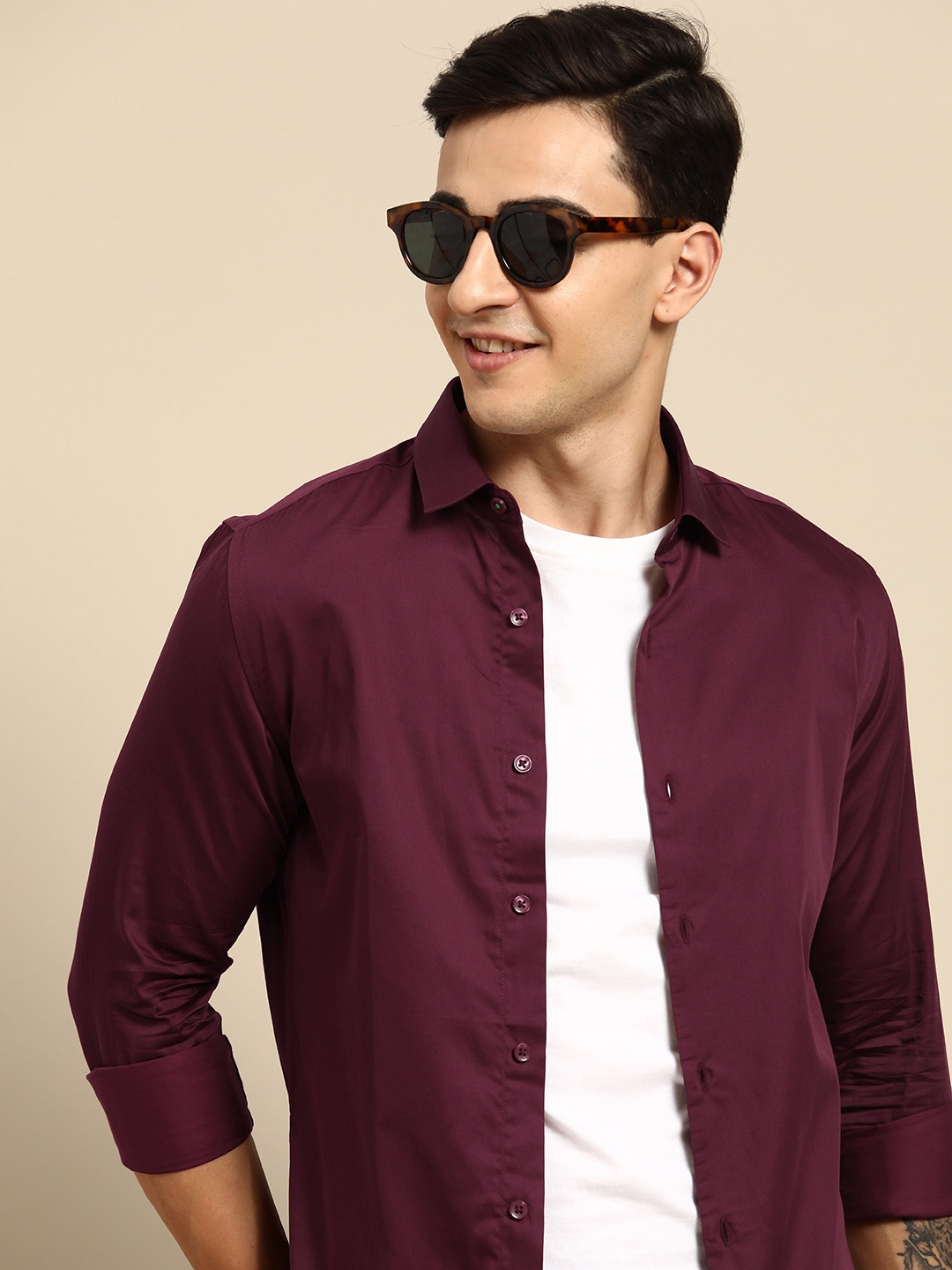 United Colors of Benetton Slim Fit Opaque Casual Shirt, Burgundy