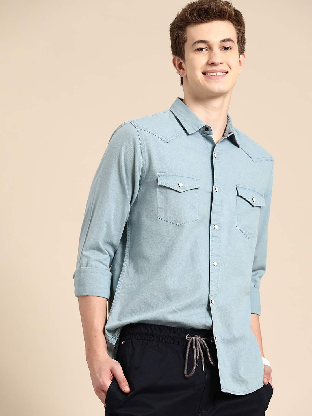 United Colors of Benetton Pure Cotton Regular Fit Shirt, Blue