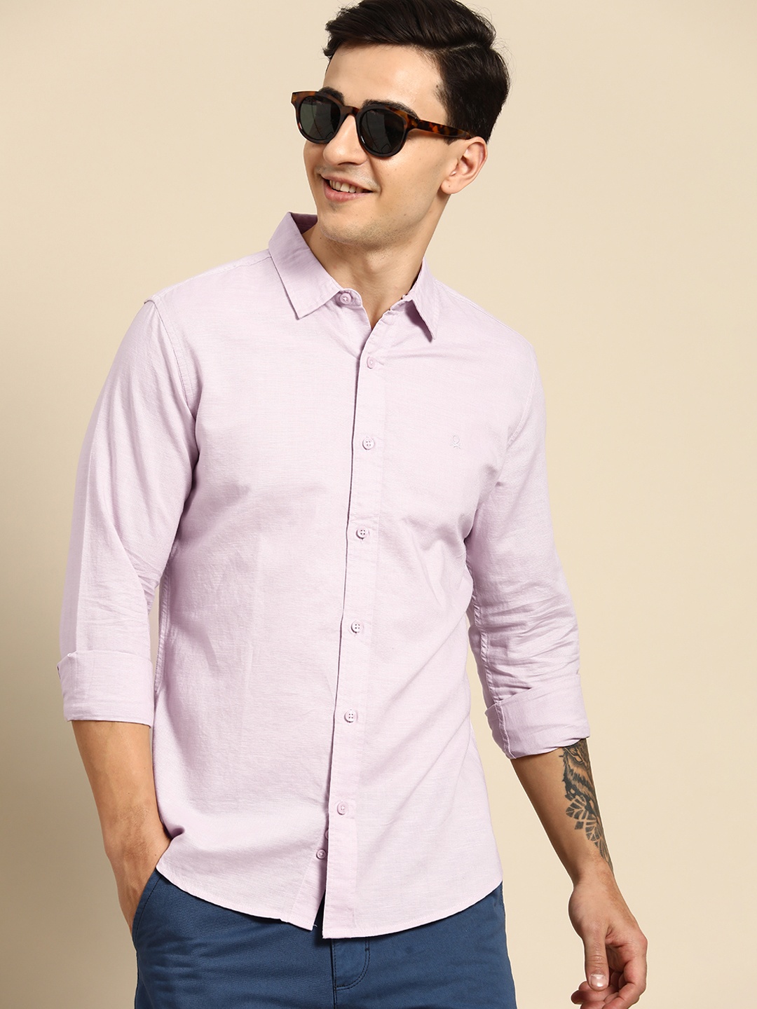 United Colors of Benetton Slim Fit Casual Shirt, Lavender