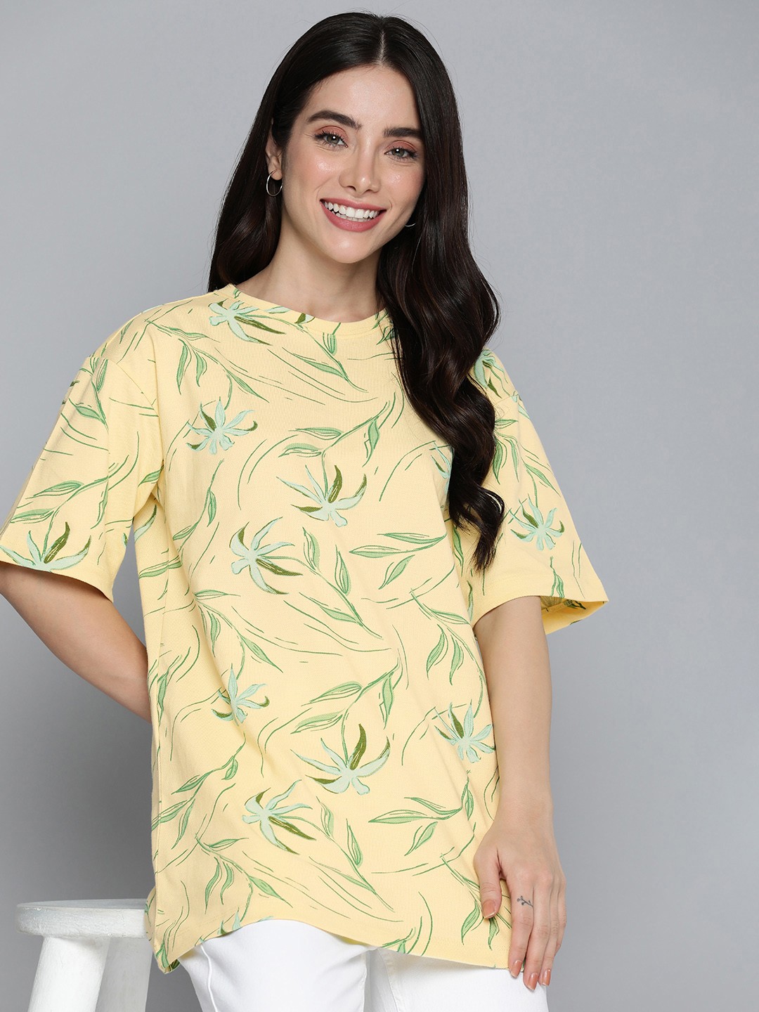 Mast & Harbour Floral Print Drop-Shoulder Sleeves Knitted Pure Cotton Longline T-shirt, Yellow
Mast & Harbour Floral Print Drop-Shoulder Sleeves Knitted Pure Cotton Longline T-shirt, Yellow