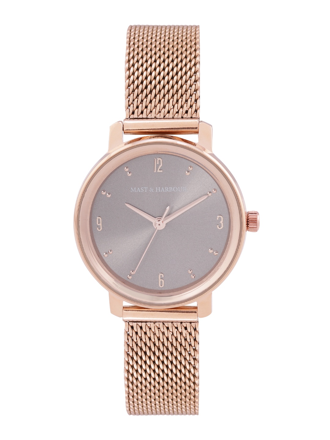 Mast & Harbour Women Grey Brass Dial & Rose Gold Toned Stainless Steel Bracelet Style Straps Analogue Watch
Mast & Harbour Women Grey Brass Dial & Rose Gold Toned Stainless Steel Bracelet Style Straps Analogue Watch
