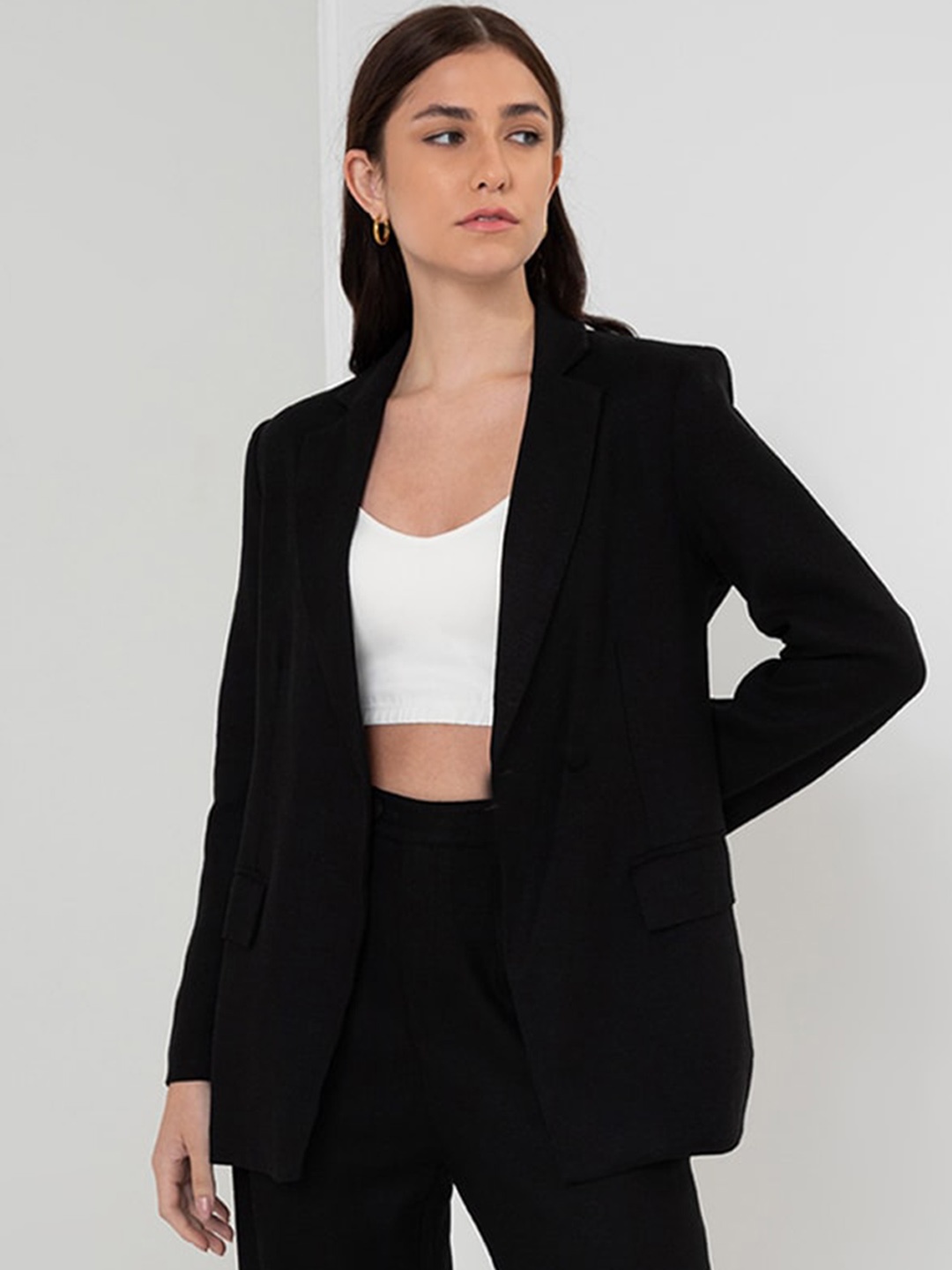 Zalora Studios Women Longline Tailored Jacket, Black
